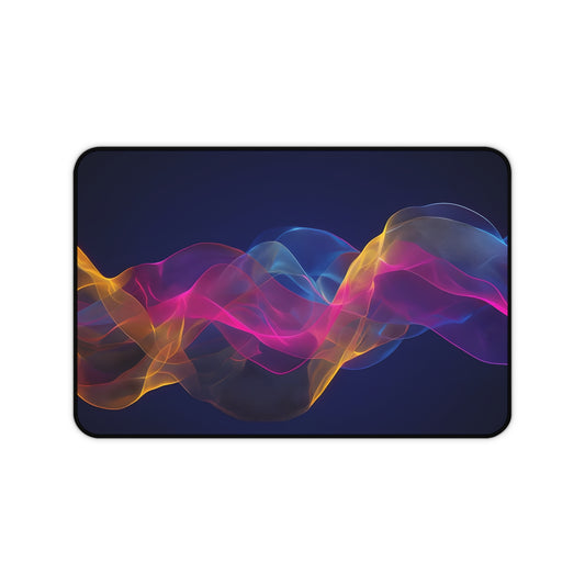 Abstract Neon Wave Desk Mat — Colorful Smoke Mouse Pad for Office & Gaming