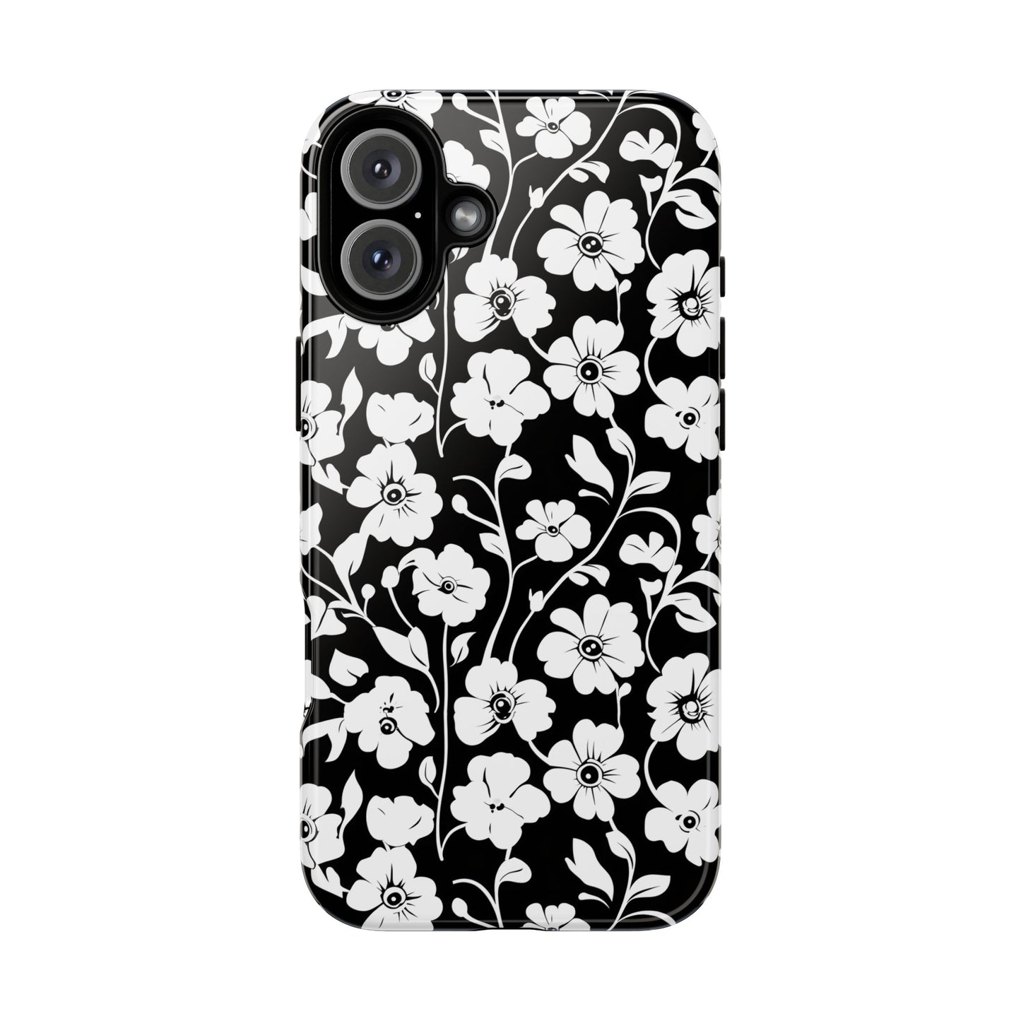 Floral Noir Tough Phone Case — Black & White Flower Protective Cover