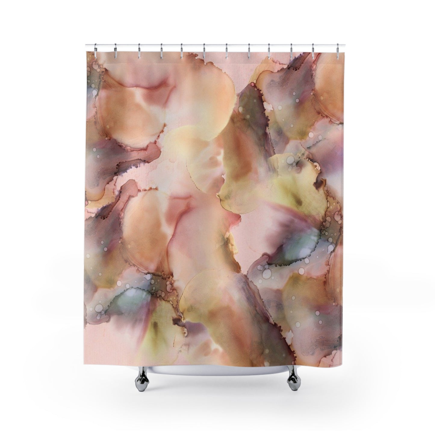 Abstract Watercolor Shower Curtain — Blush, Mauve & Gold Bathroom Decor
