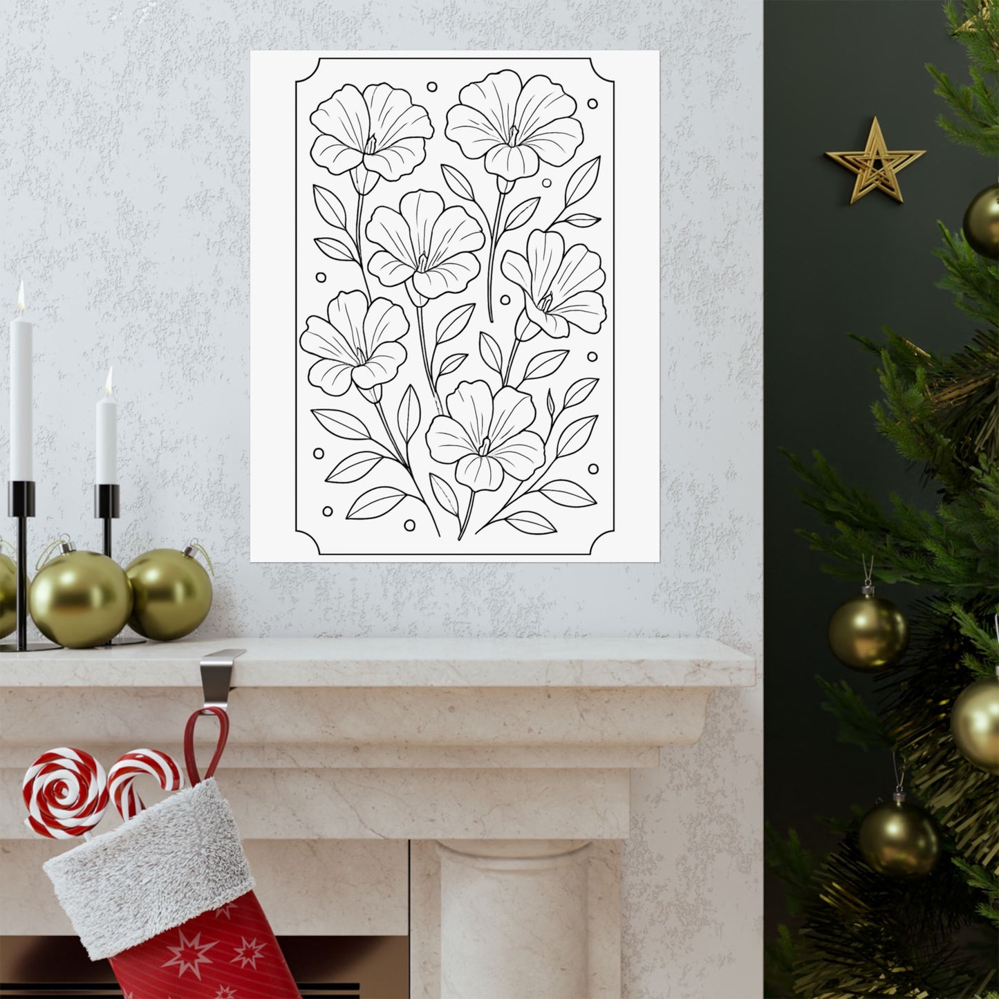 Botanical Line Art Poster — Matte Vertical Floral Wall Art - DIY