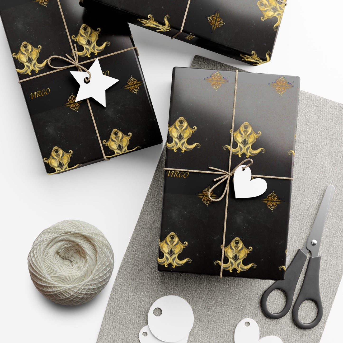 Virgo Luxury Black & Gold Wrapping Paper - Regal Fleur-de-Lis Gift Wrap