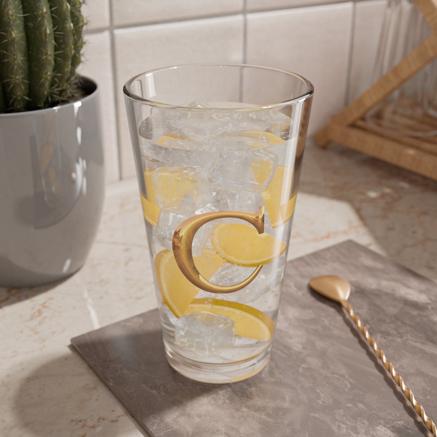 Elegant Mixing Glass with Monogram Design, Personalized Cocktail Glass, Unique Barware Gift, Custom Drinkware for Home Bartenders