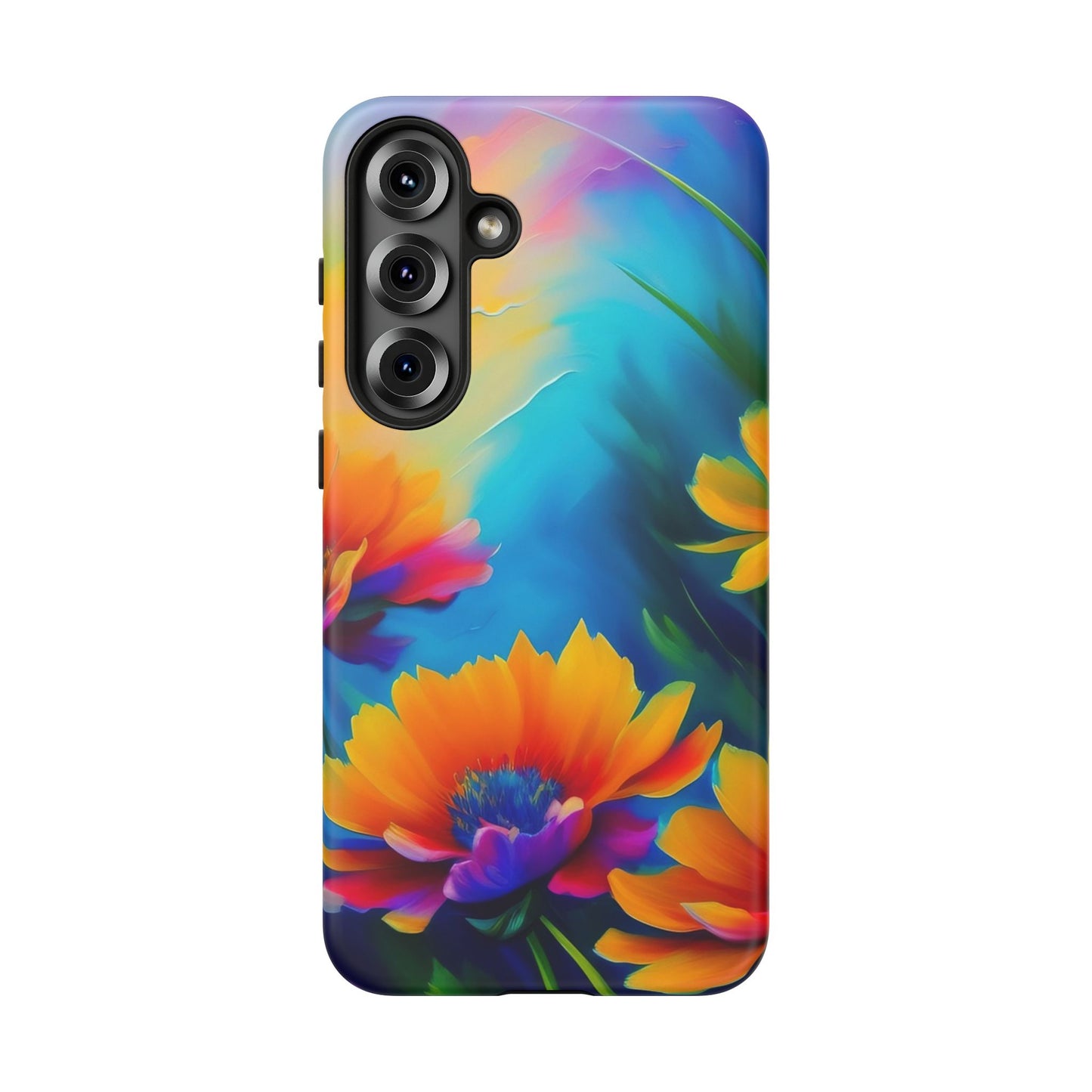 Floral Burst Tough Phone Case — Vibrant Watercolor Flowers Protective Cover