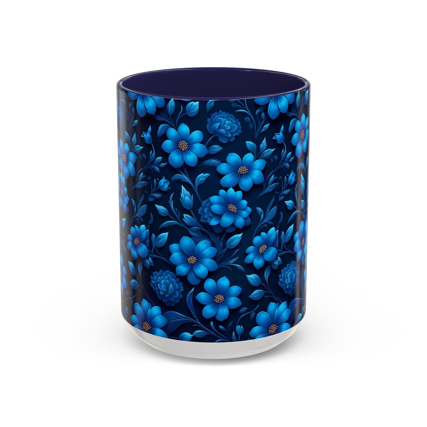 Floral Accent Coffee Mug, Blue Flower Mug, Ceramic Coffee Cup, Gift for Her, Nature-Themed Drinkware, Floral Home Decor, Unique Mug