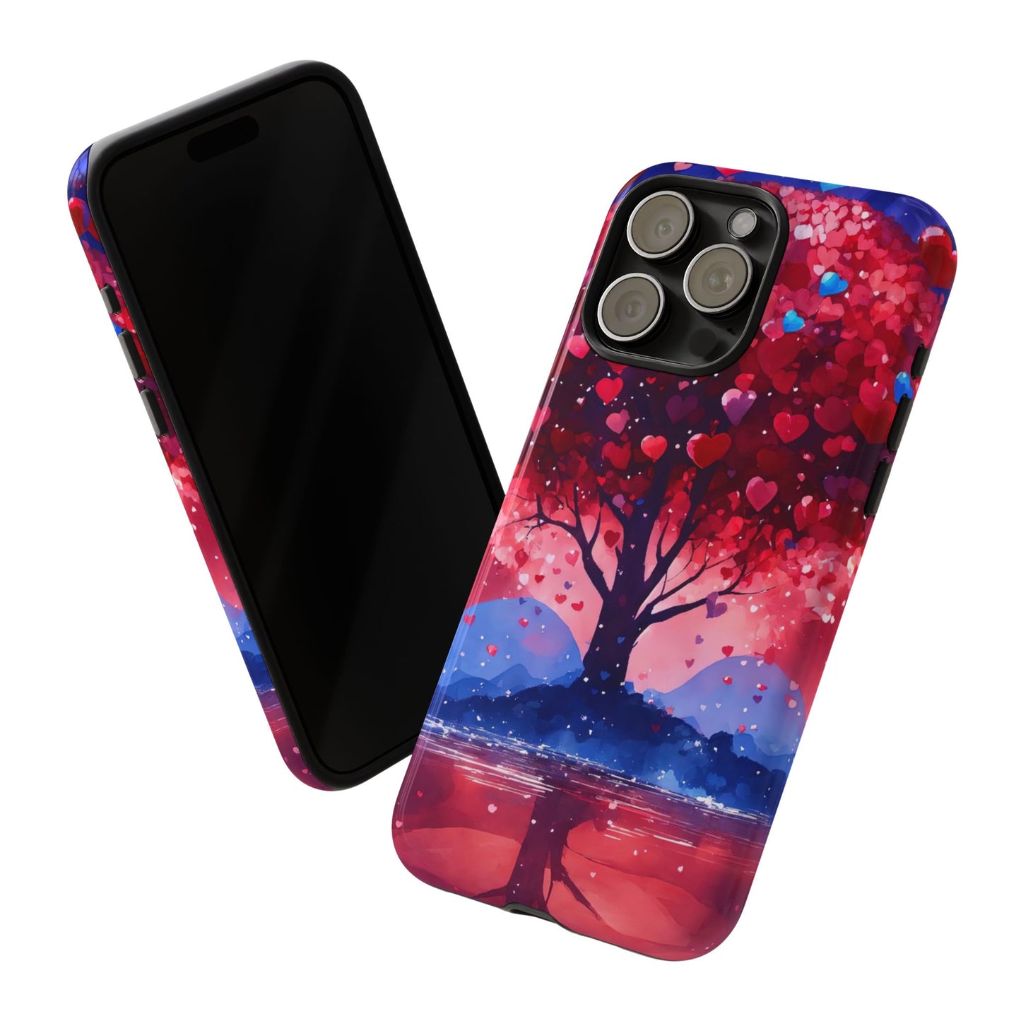 Heart Tree Phone Case — Romantic Red & Blue Protective Tough Case