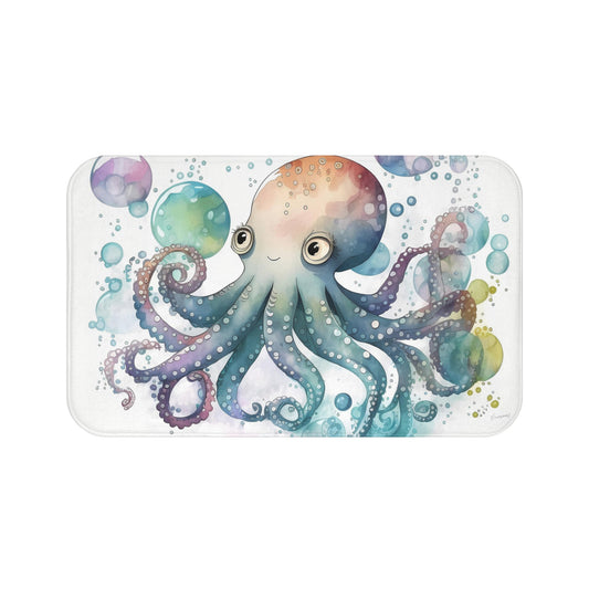 Cute Octopus Bath Mat - Ocean Decor, Nautical Bathroom
