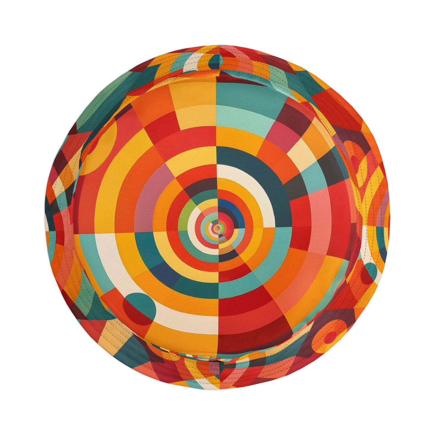 Retro Geometric Bucket Hat — Colorful 70s-Inspired Abstract Print