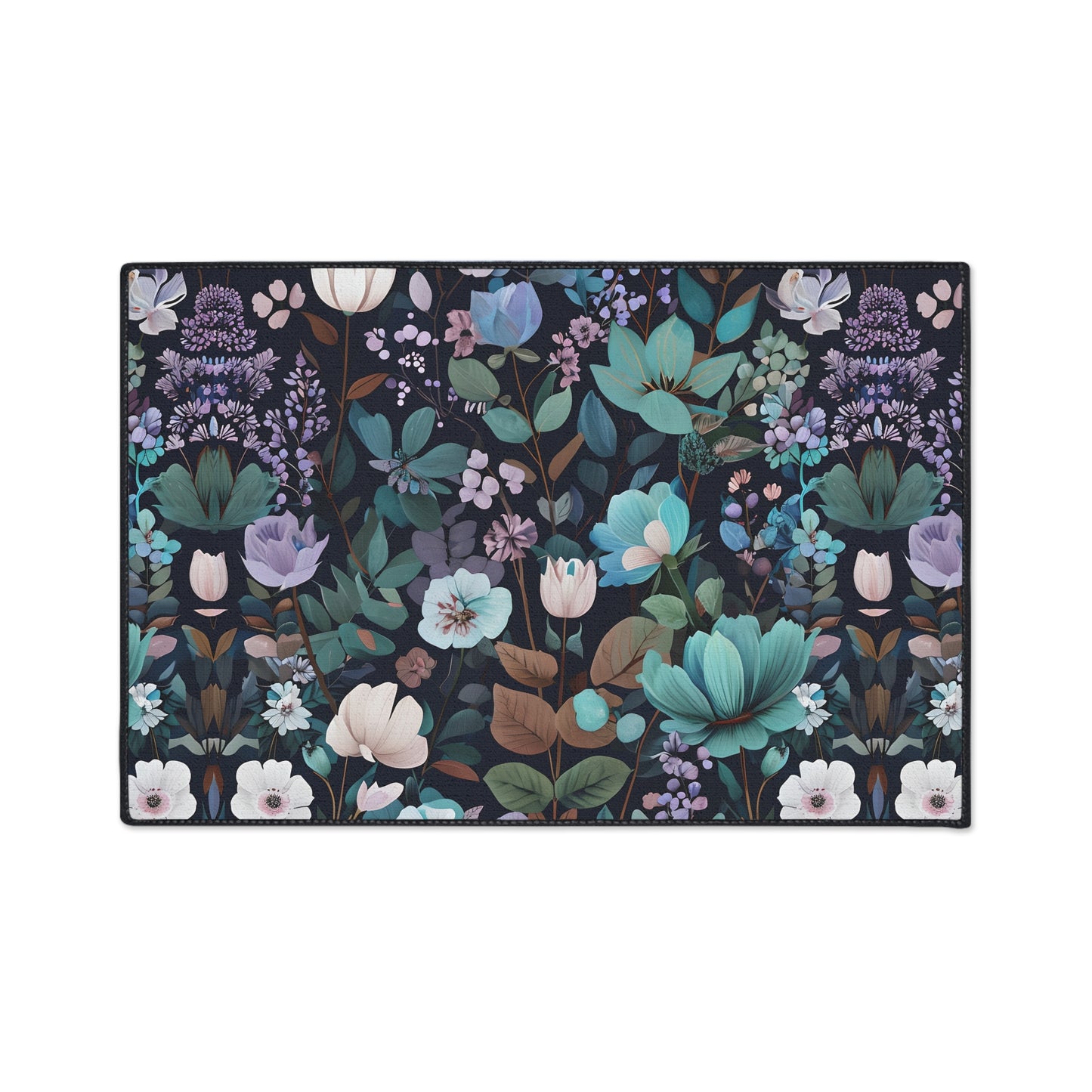 Floral Heavy Duty Floor Mat — Dark Botanical Non-Slip Door Rug
