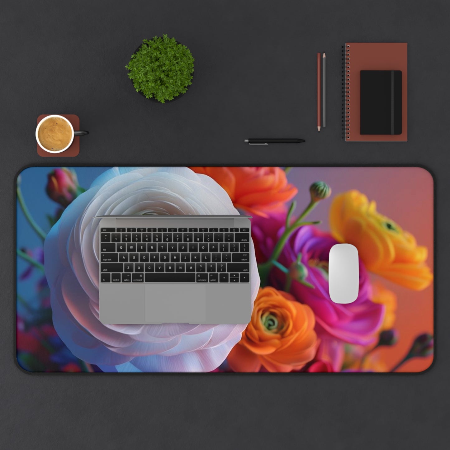 Floral Ranunculus Desk Mat — Vibrant Colorful Blossom Mouse Pad