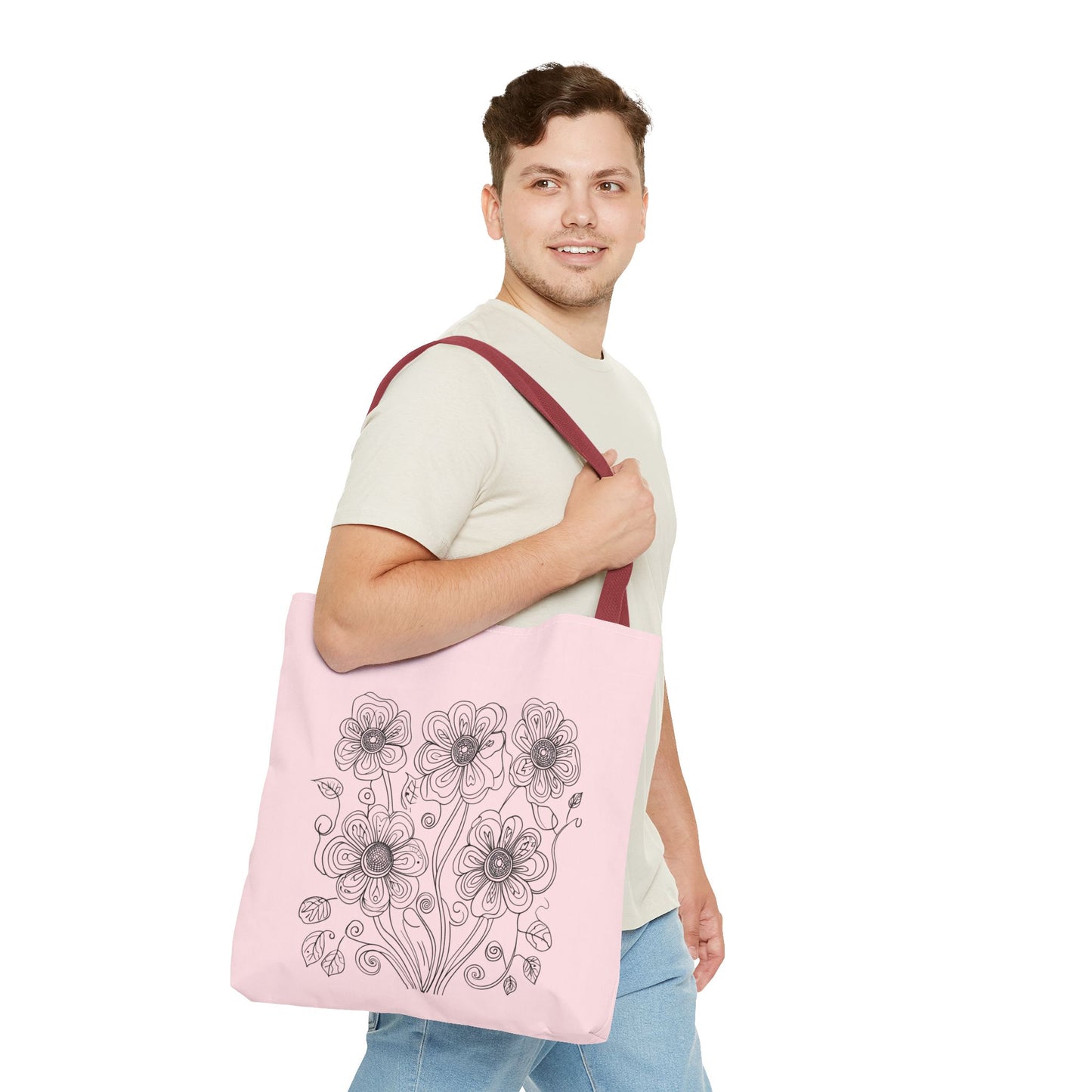 Floral Doodle Pink Tote Bag — Hand-Drawn Flower Design