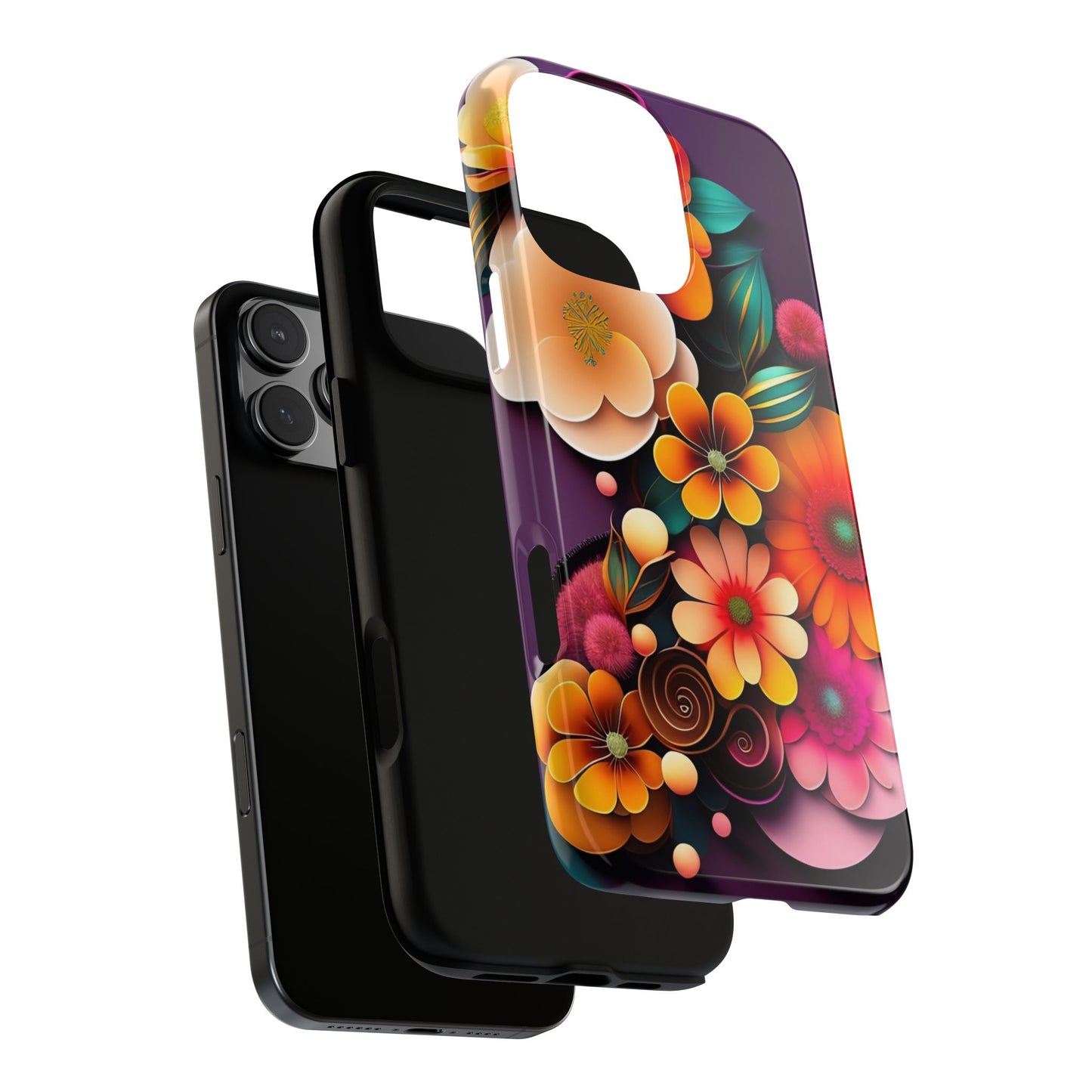 Floral Burst Tough Phone Case — Colorful Retro Flowers Protective Cover