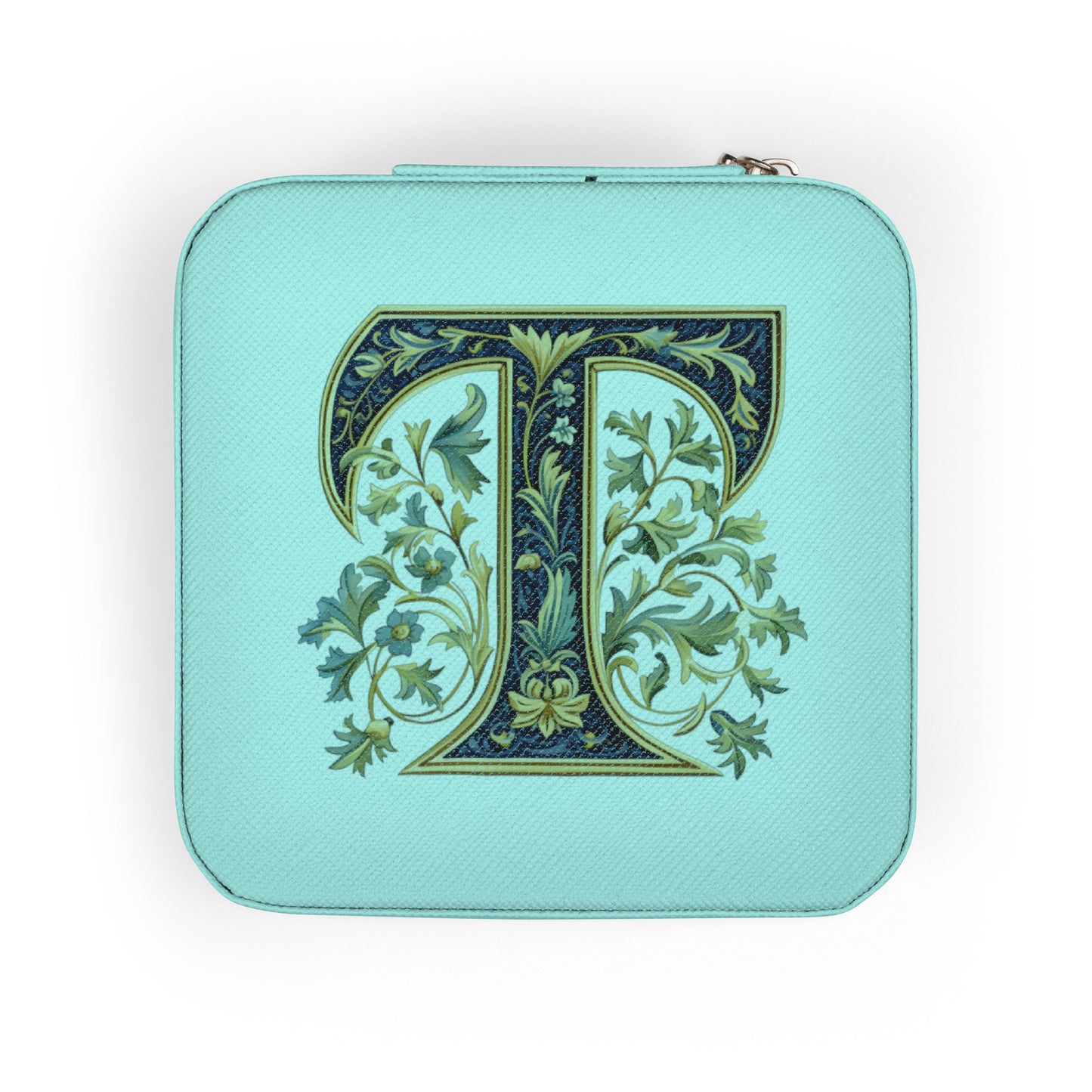 Travel Jewelry Case – Monogram 'T' Compact Organizer, Pink Leatherette Gift for Her