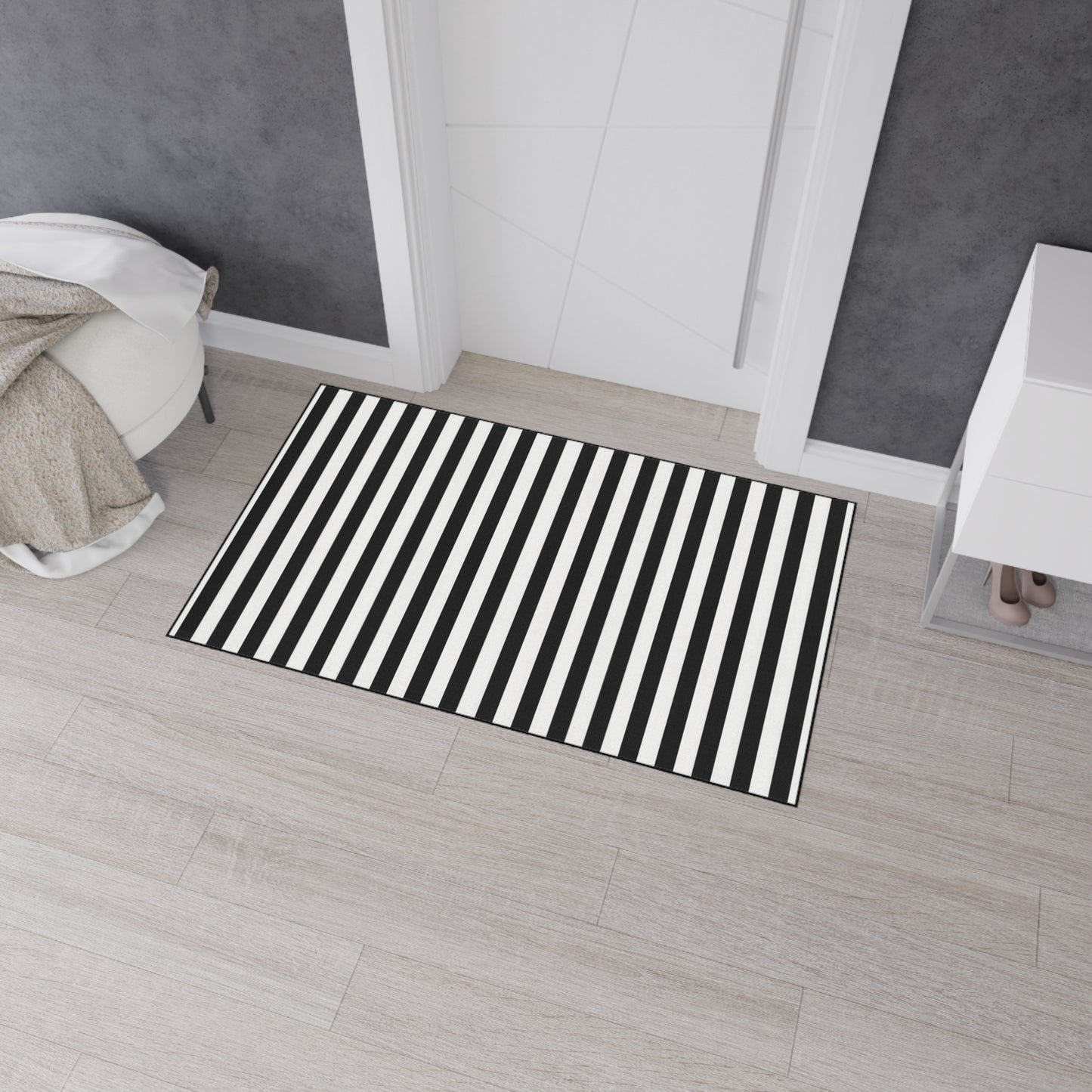 Black & White Striped Heavy Duty Floor Mat — Durable Entrance Rug for Home, Office & Garage