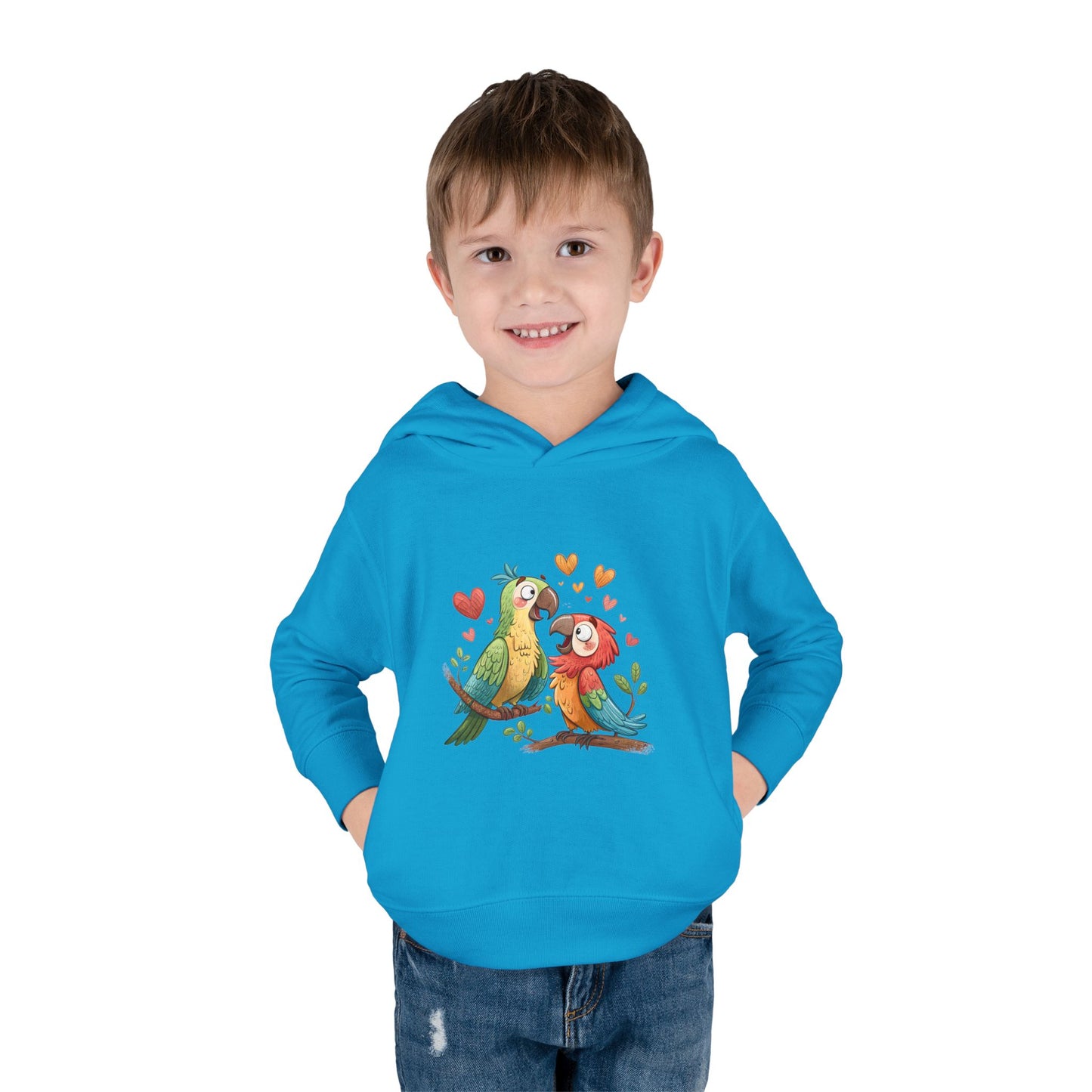 Toddler Hoodie — Cute Parrot Love Pullover (Heart Bird Kids Sweatshirt)