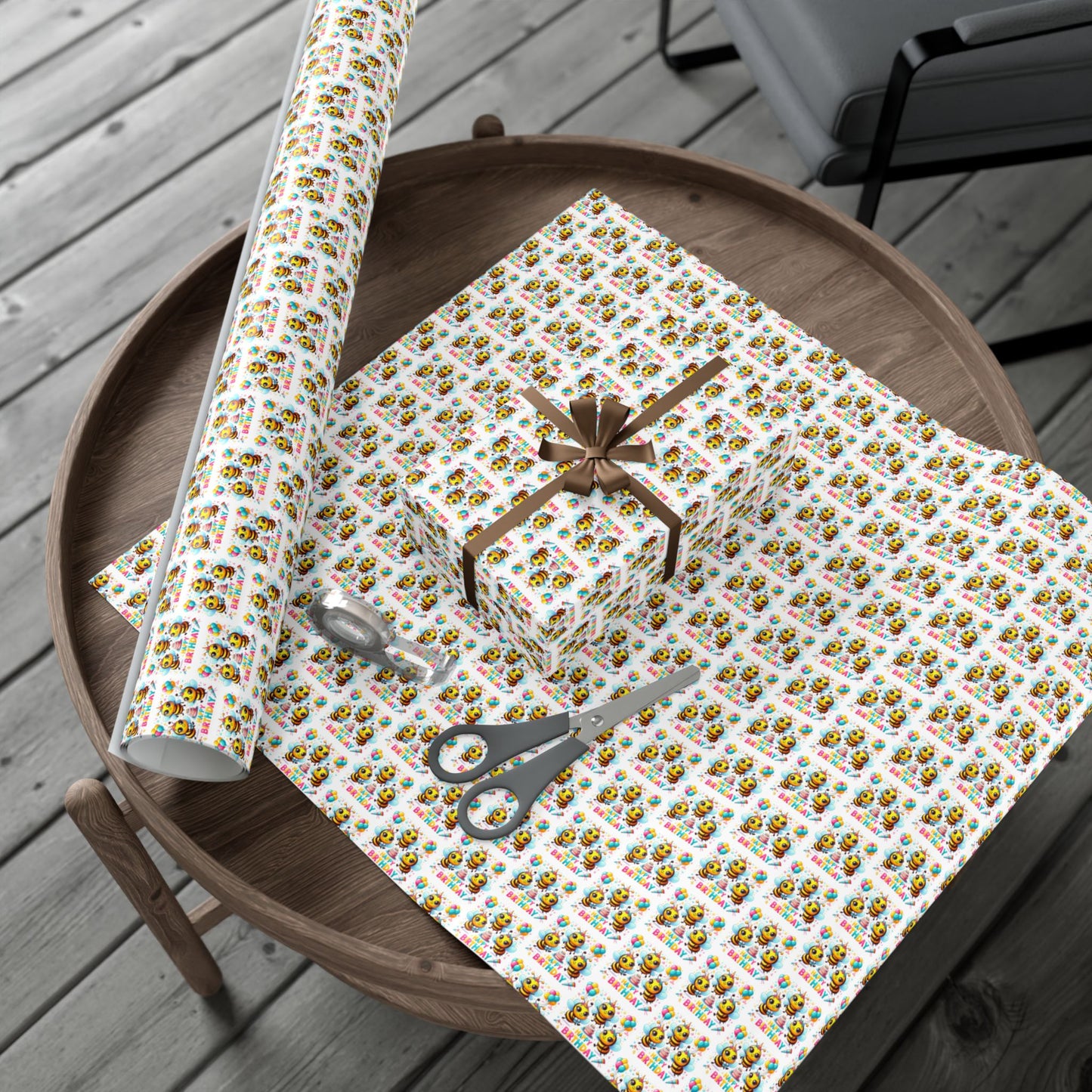 Wrapping Paper — Cute Chick 'Happy Birthday' Bee Pattern Gift Wrap