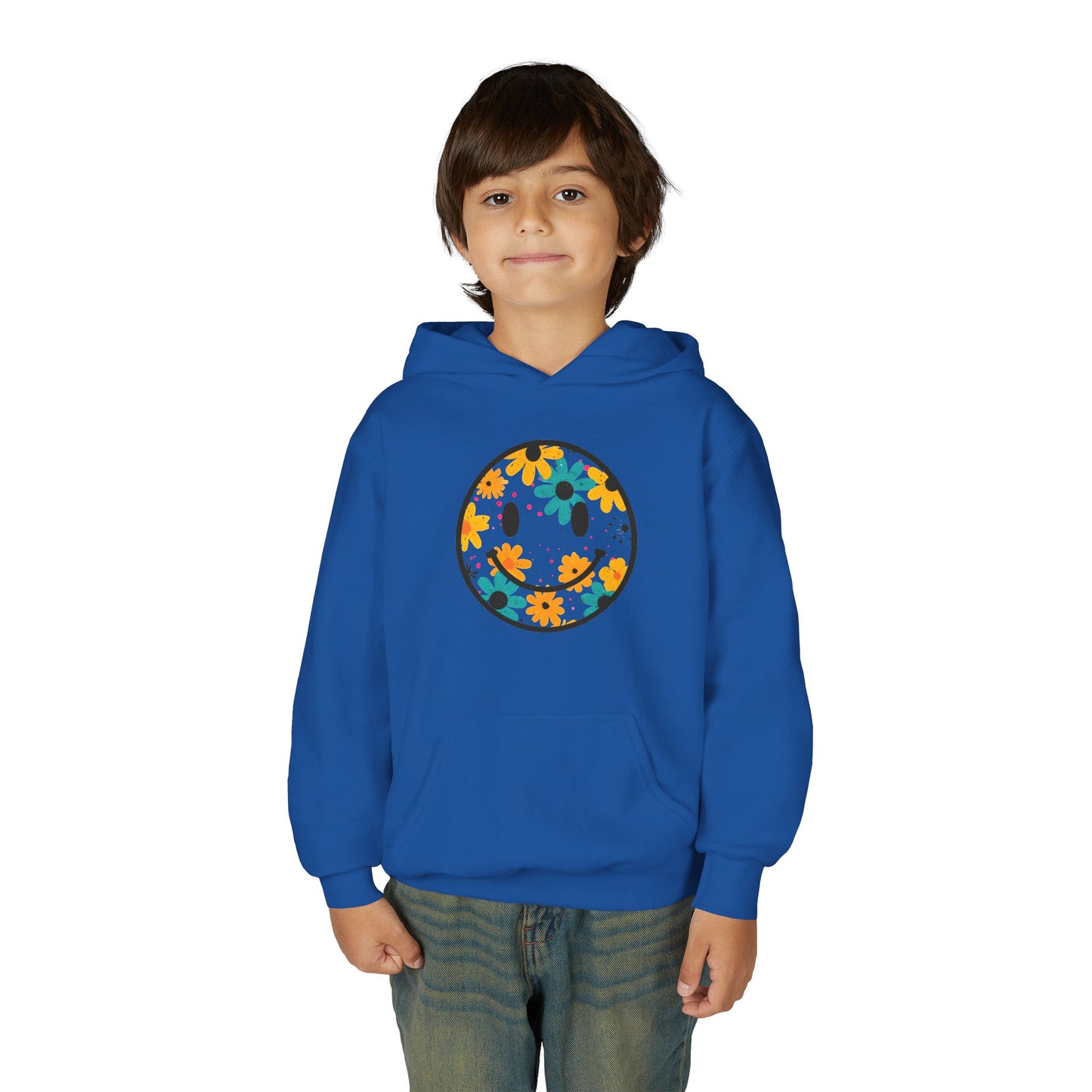 Youth Floral Hoodie – Orange & Teal Flower Circle Design