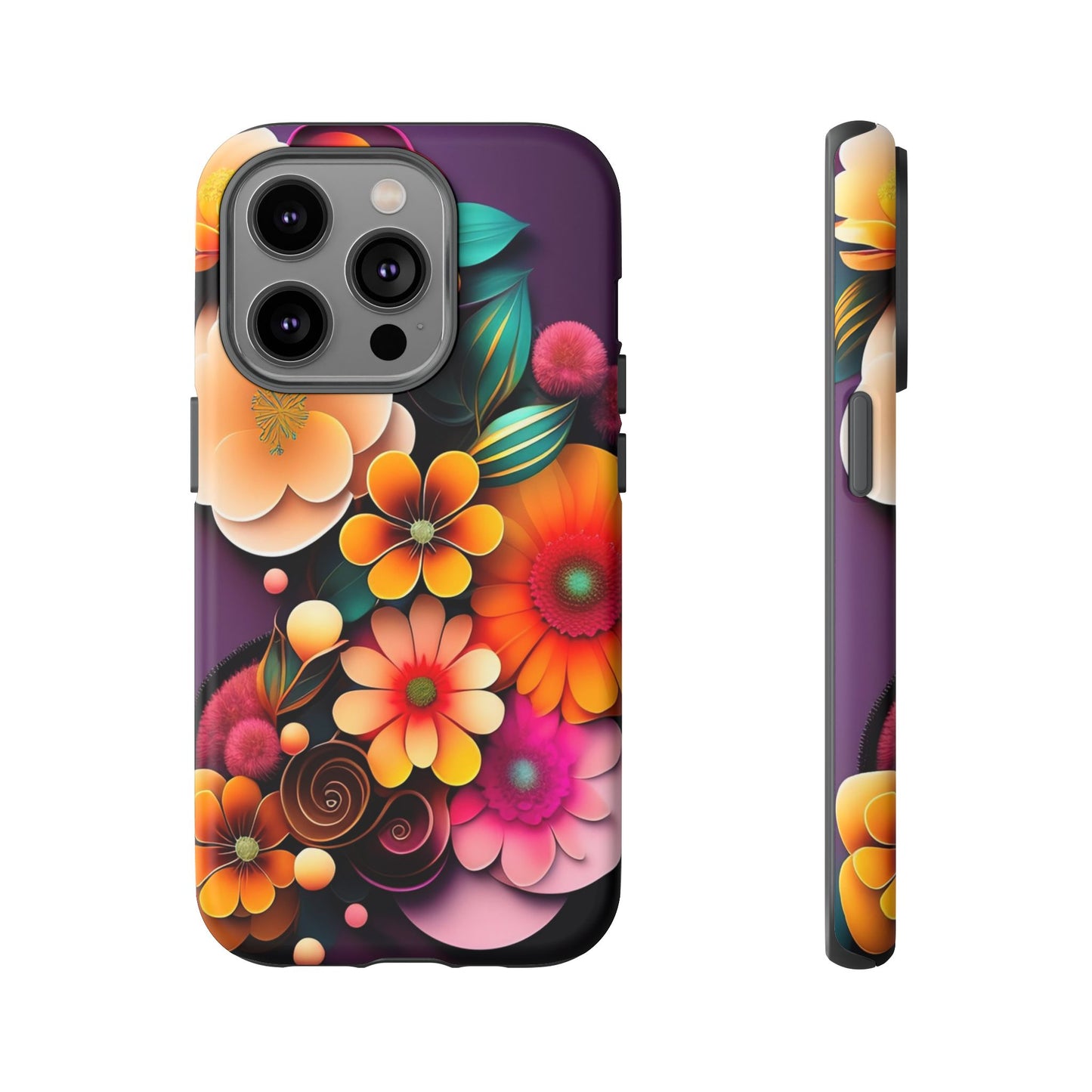 Floral Burst Tough Phone Case — Colorful Retro Flowers Protective Cover