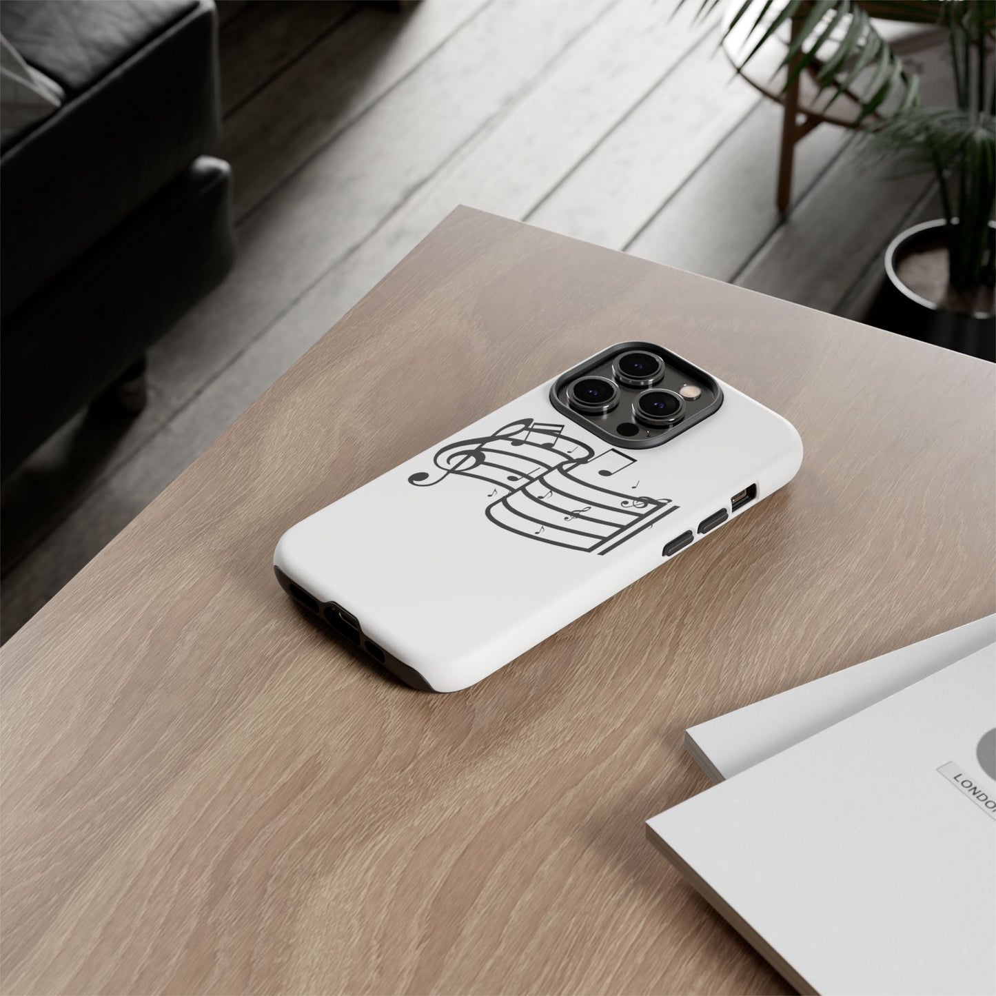 Musical Notes Phone Case — Black Treble Clef Music Staff Tough Case