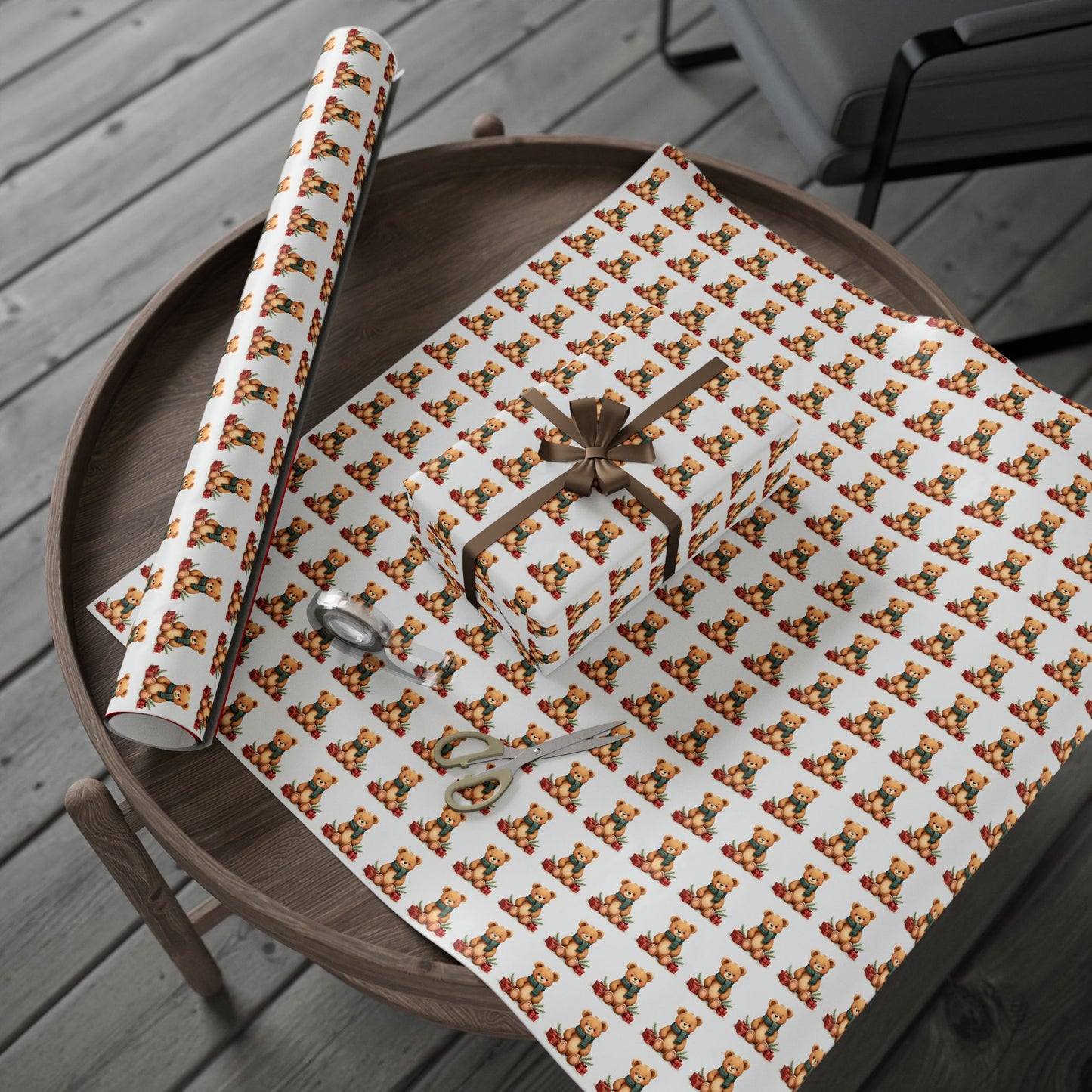 Christmas Teddy Bear Wrapping Paper Roll — Cute Holiday Gift Wrap