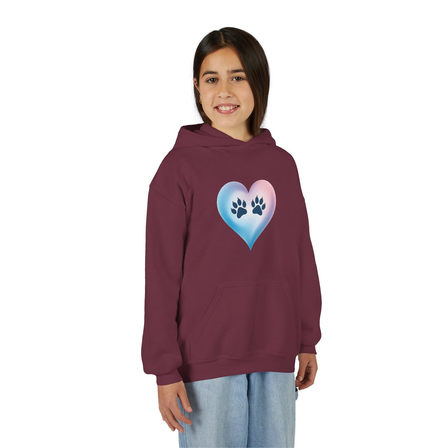 Kids Heart Paw Hoodie — Pastel Gradient Pet Lover Sweatshirt