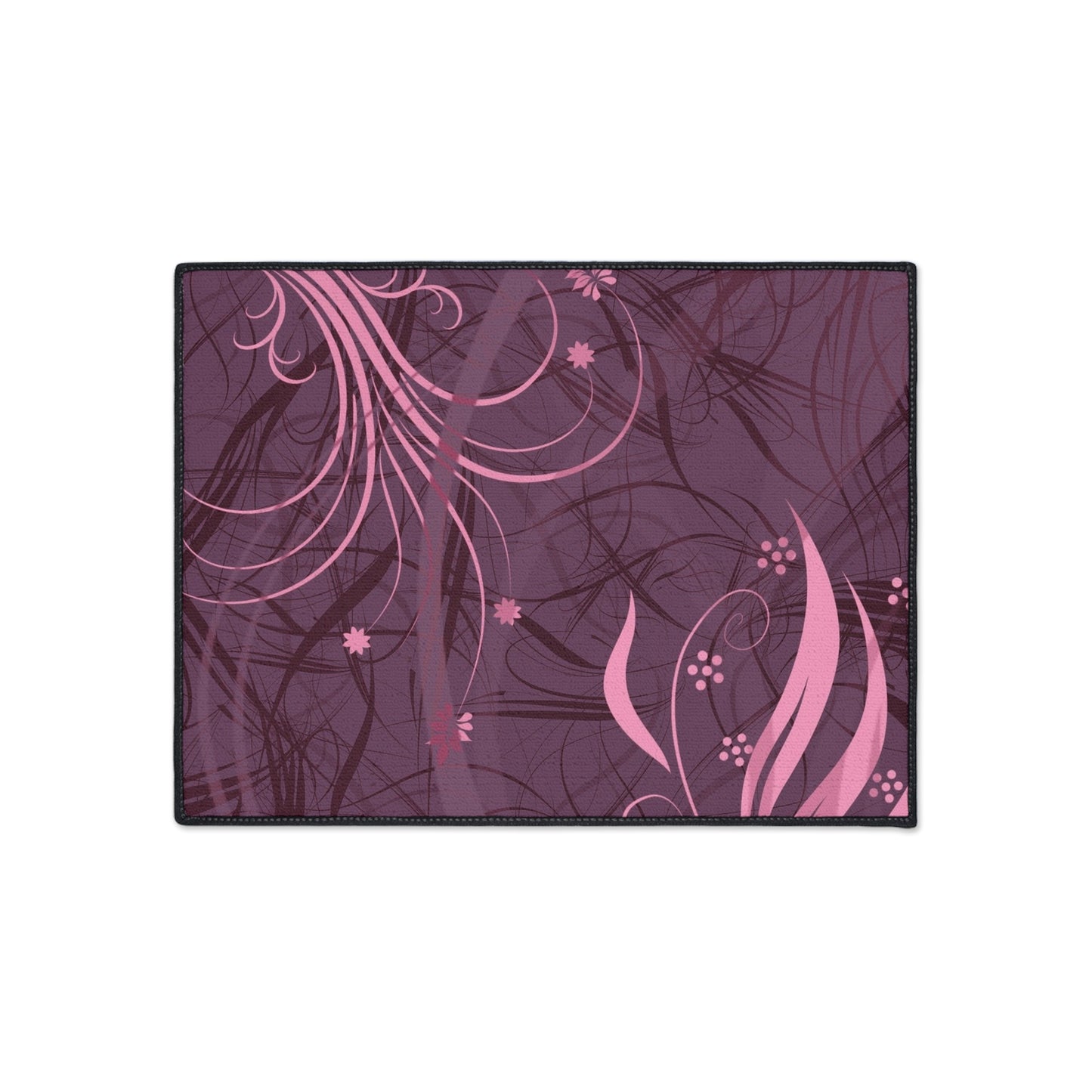 Floral Swirl Heavy-Duty Floor Mat — Pink Abstract Entry Rug