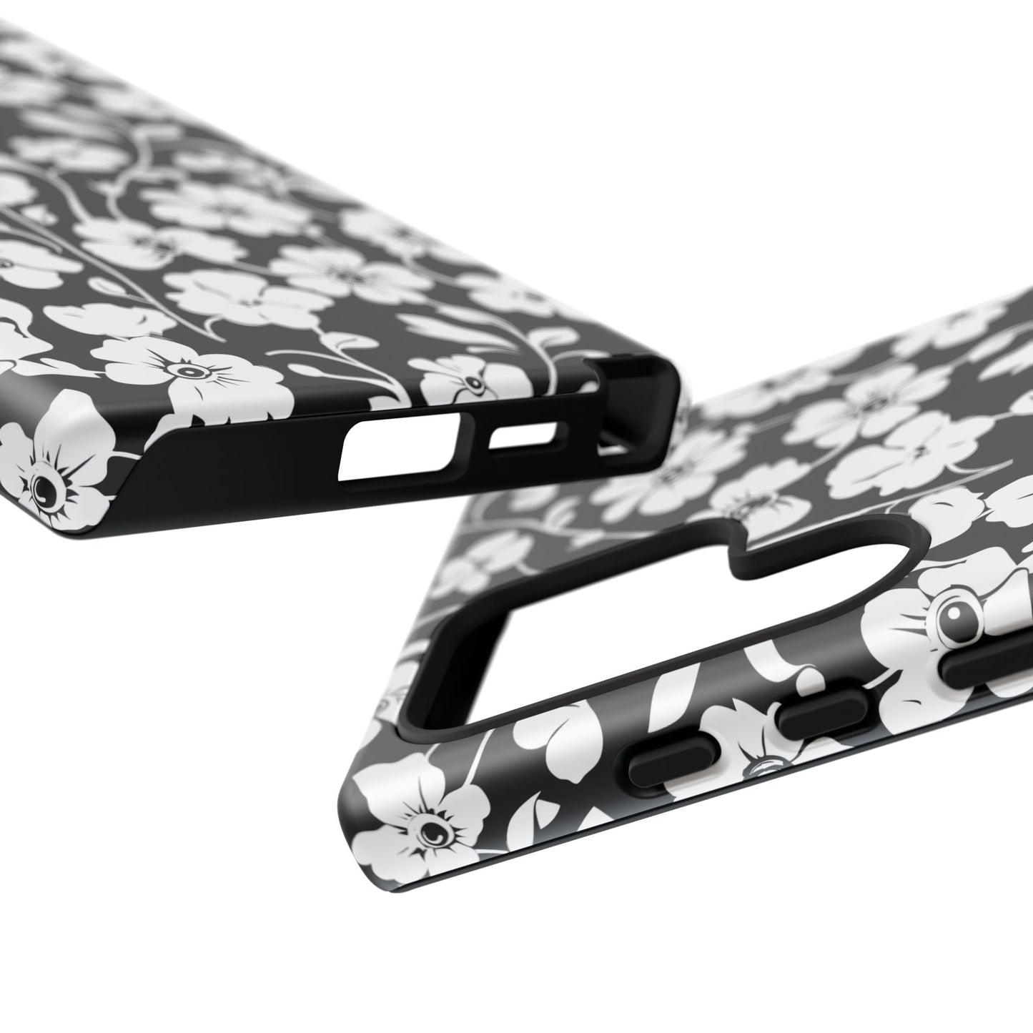 Floral Noir Tough Phone Case — Black & White Flower Protective Cover