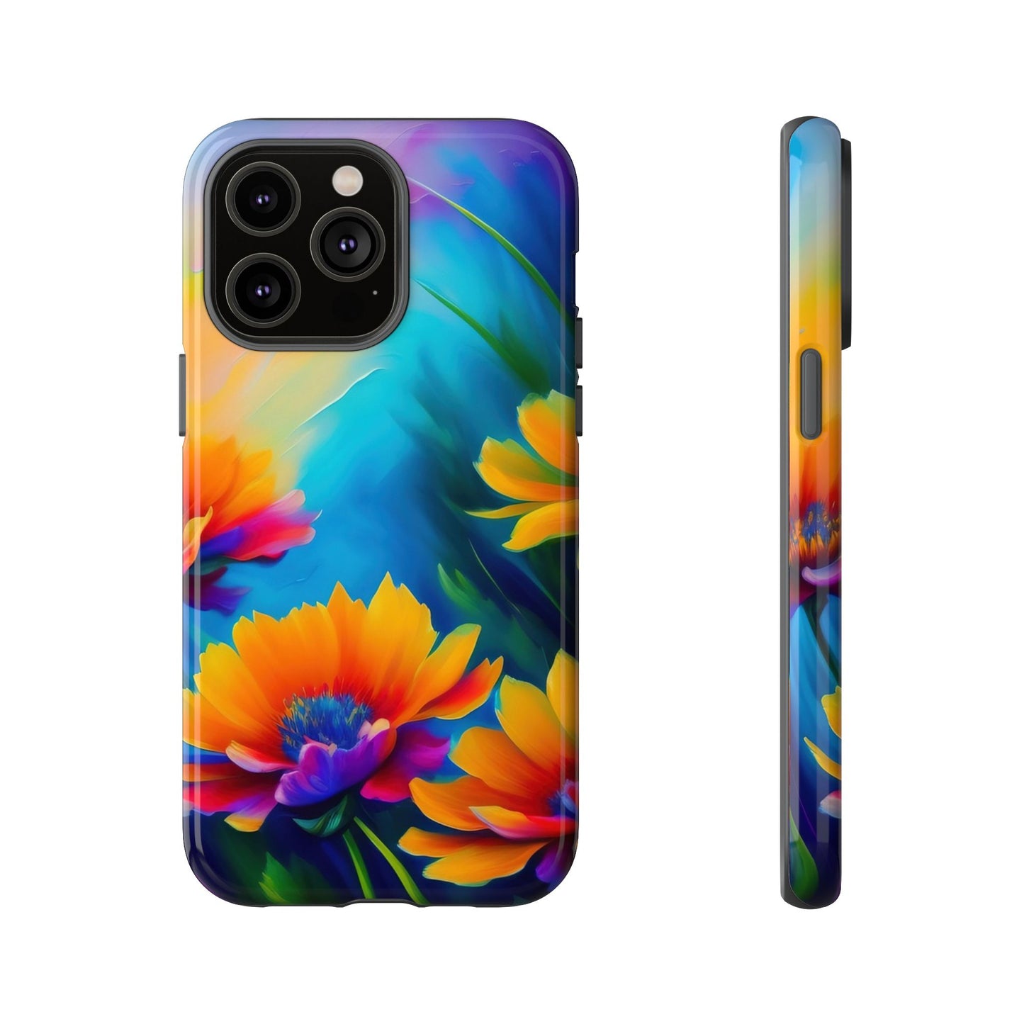 Floral Sunset Tough Phone Case — Vibrant Watercolor Flowers Protective Cover