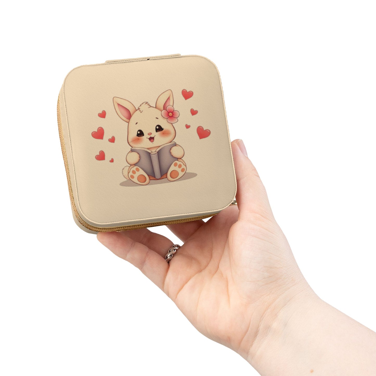 Travel Jewelry Case — Cute Bunny Heart Compact Organizer for Rings, Earrings & Necklaces