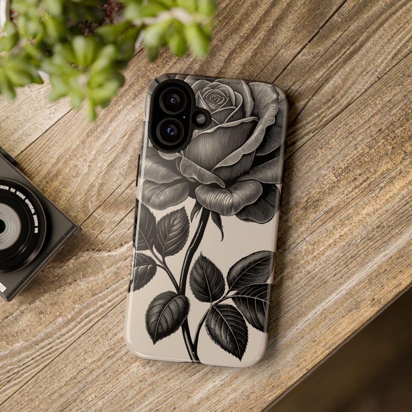 Black Rose Phone Case, Tough Cases with Floral Design, Elegant Tech Accessory, Gift for Flower Lovers, Stylish Protection