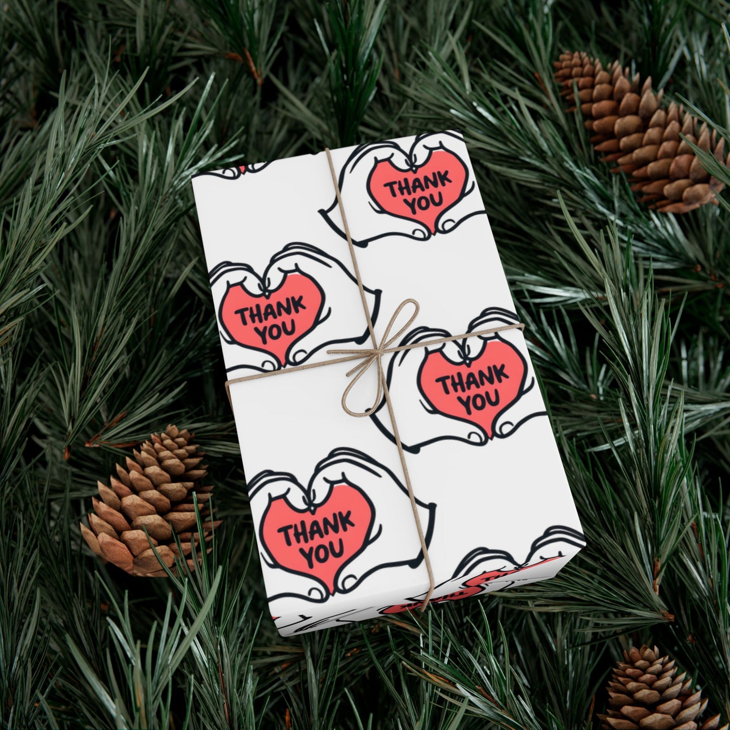 Gift Wrap — 'Thank You' Heart Hands Pattern Wrapping Paper