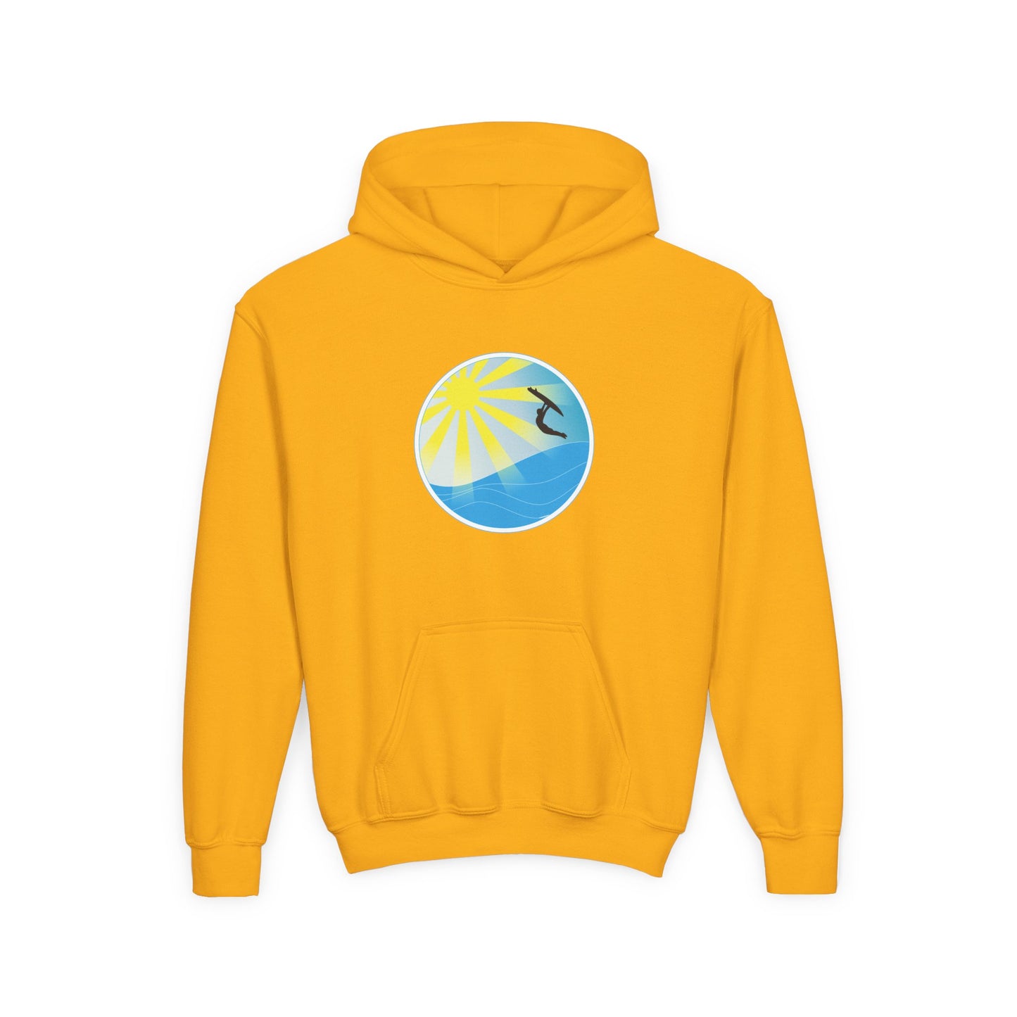 Sunrise Surf Circle Youth Hoodie | Surfing Wave Graphic