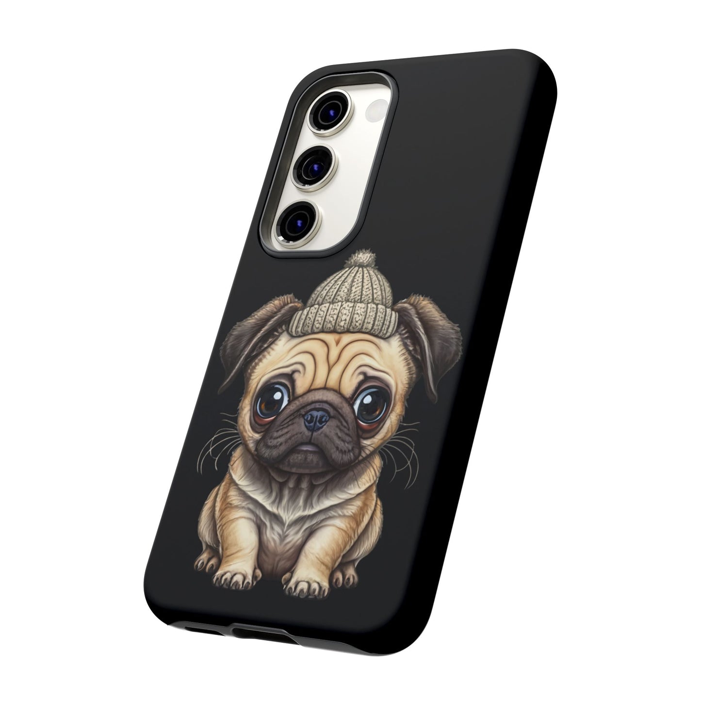 Pug Phone Case – Cute Pug Puppy Illustration on Black Tough Case