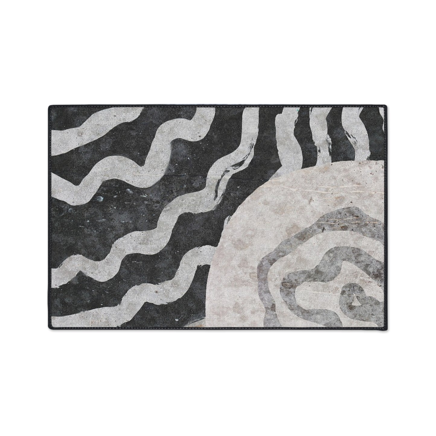 Abstract Black & Gray Heavy Duty Floor Mat — Modern Wave Rug for Entryway, Kitchen, or Office