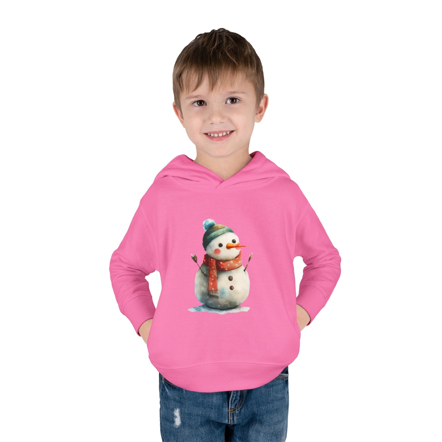 Cozy Snowman Toddler Pullover Fleece Hoodie - Winter Apparel, Cute Gift for Kids, Holiday Wear, Soft Hoodie for Toddlers, Christmas Outfit