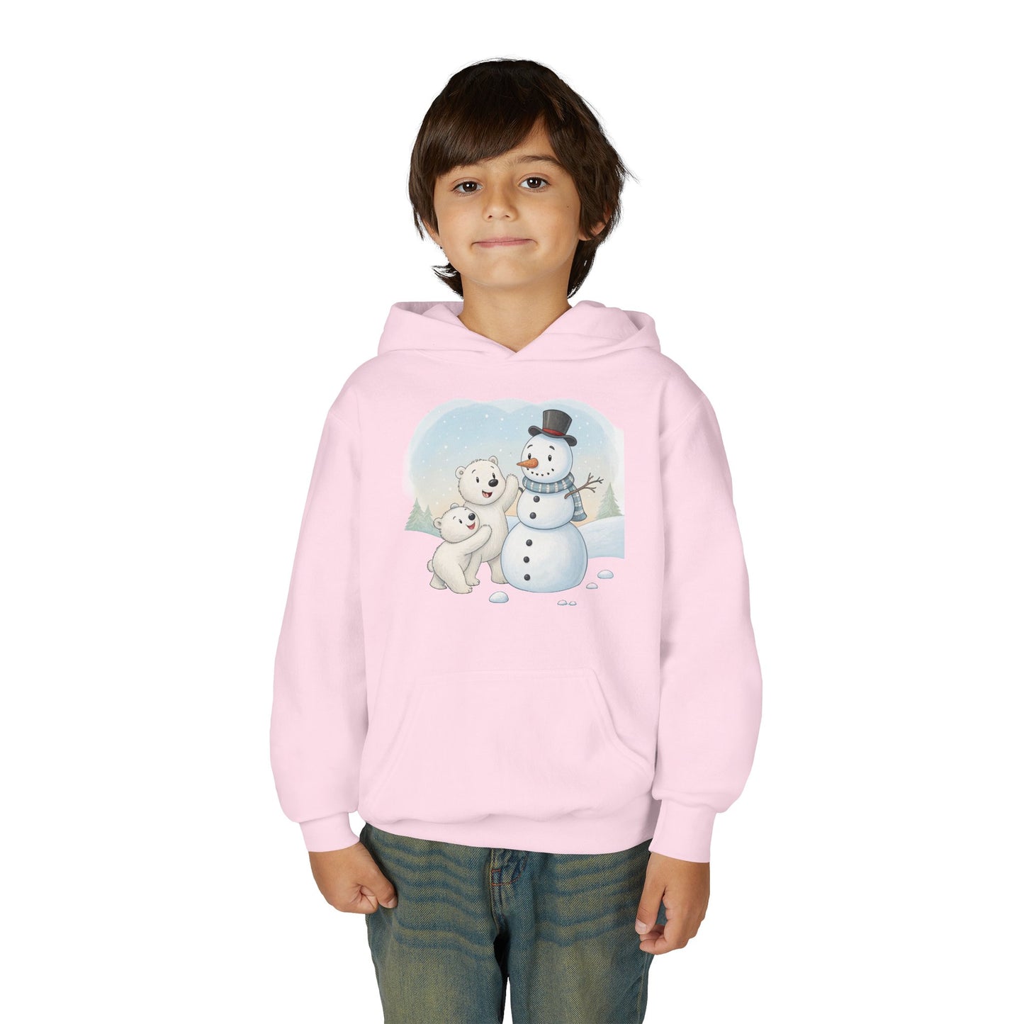 Kids Snowman Hoodie — Cute Polar Bear & Snowman Holiday Sweatshirt