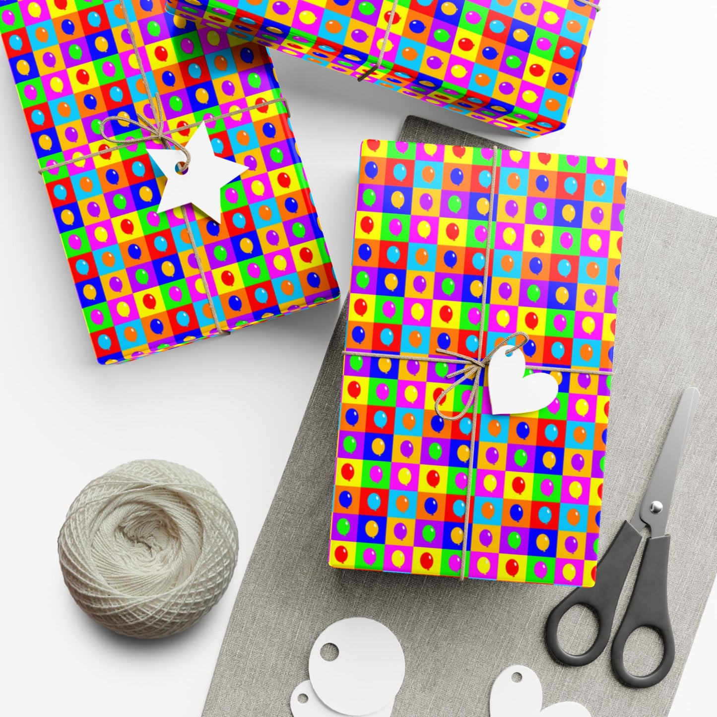 Colorful Heart Grid Gift Wrap Paper — Bright Geometric Valentine & Birthday Wrapping