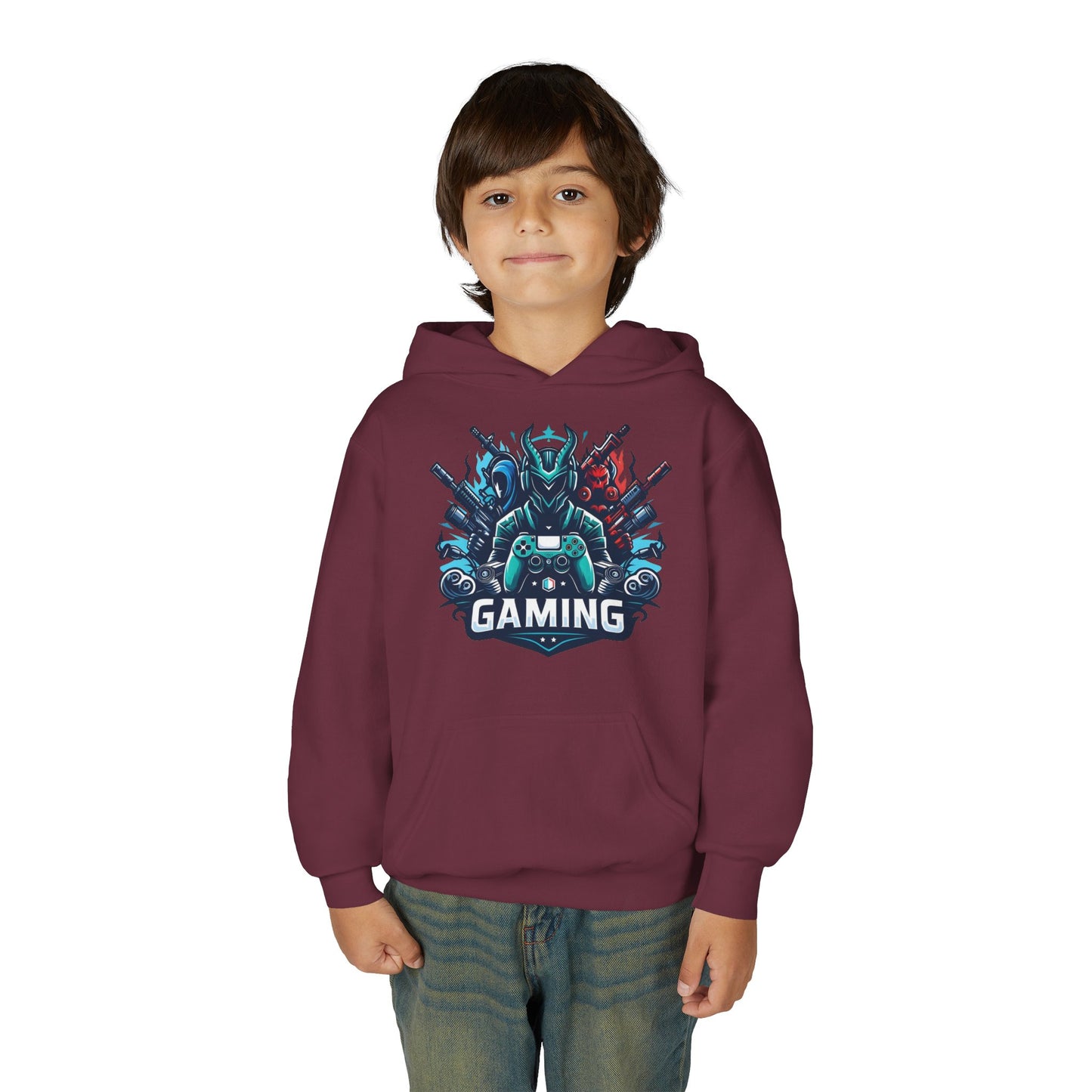 Youth Gaming Hoodie — Robotic Gamer Emblem Sweatshirt