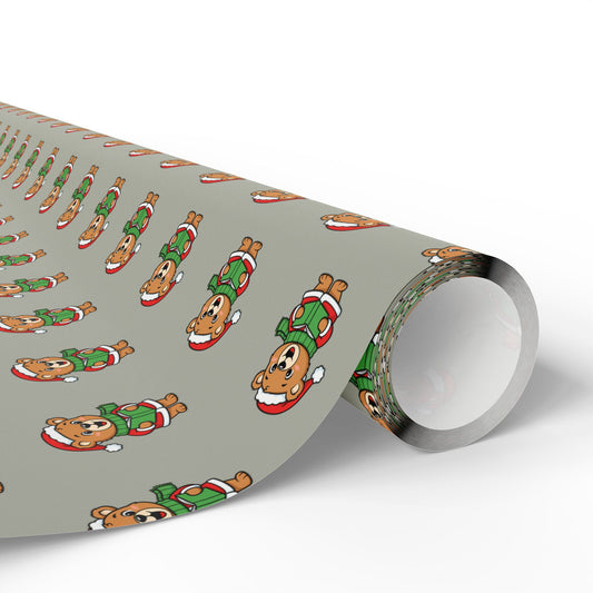 Gingerbread Elf Pattern Wrapping Paper Roll – Festive Holiday Gift Wrap
