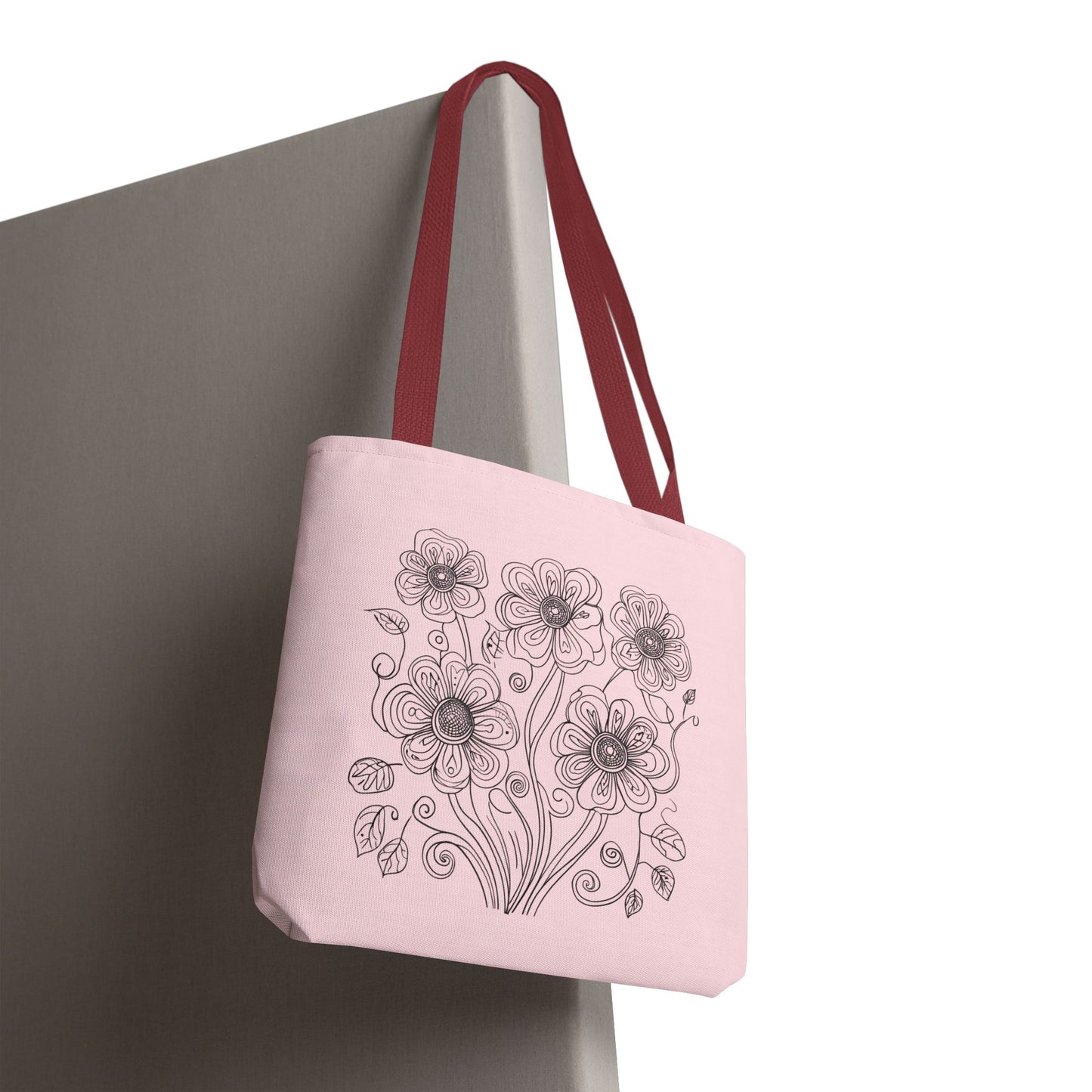 Floral Doodle Pink Tote Bag — Hand-Drawn Flower Design