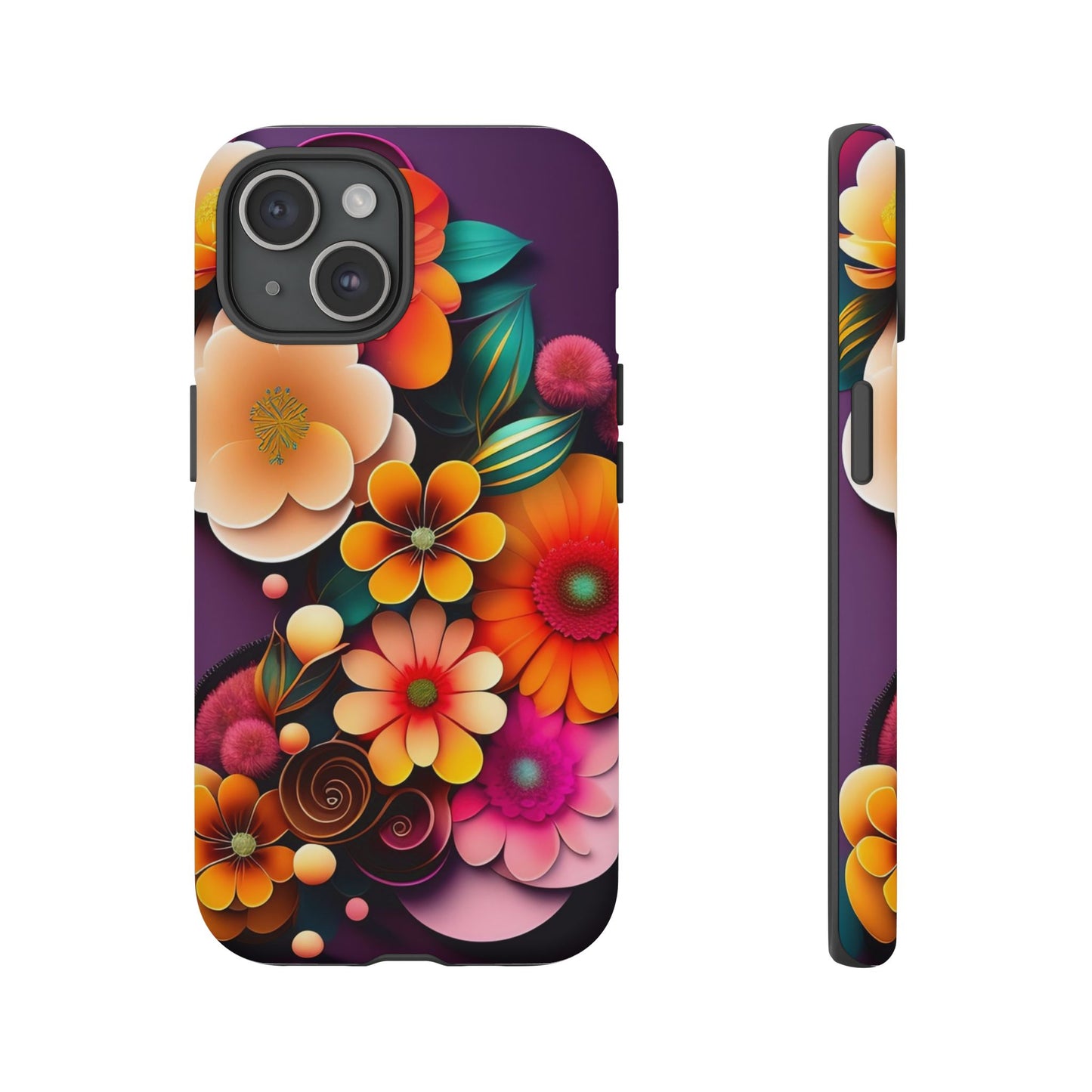 Floral Burst Tough Phone Case — Colorful Retro Flowers Protective Cover
