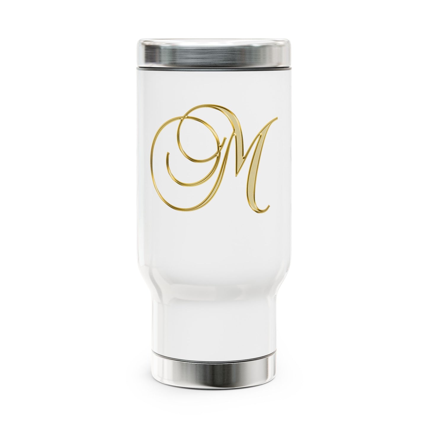Monogram 'M' Gold Travel Mug — 14oz Stainless Steel Handle Tumbler