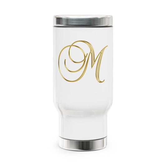 Monogram 'M' Gold Travel Mug — 14oz Stainless Steel Handle Tumbler