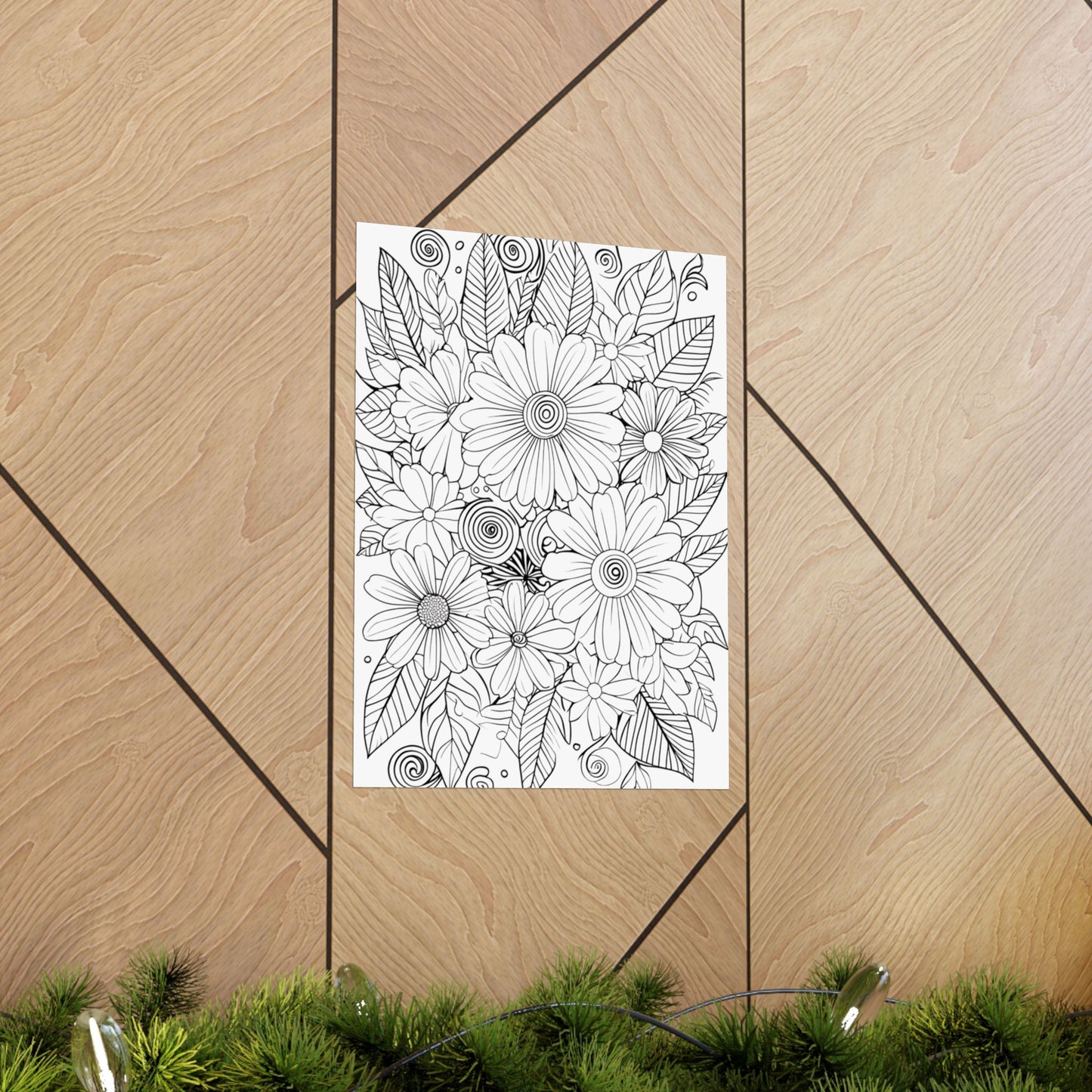DIY Botanical Doodle Poster — Black & White Floral Coloring Art Print