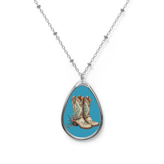Boho Cowboy Boots Oval Necklace, Western Jewelry, Gift for Her, Country Chic Necklace, Layering Piece, Fashion Accessory
