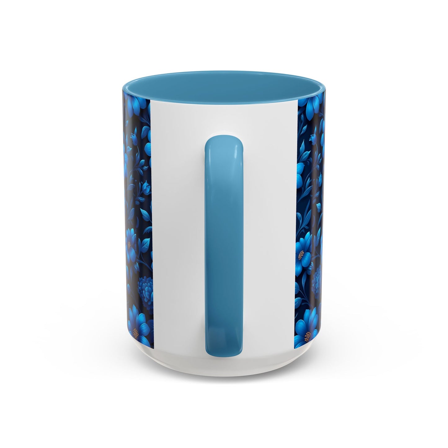 Floral Accent Coffee Mug, Blue Flower Mug, Ceramic Coffee Cup, Gift for Her, Nature-Themed Drinkware, Floral Home Decor, Unique Mug