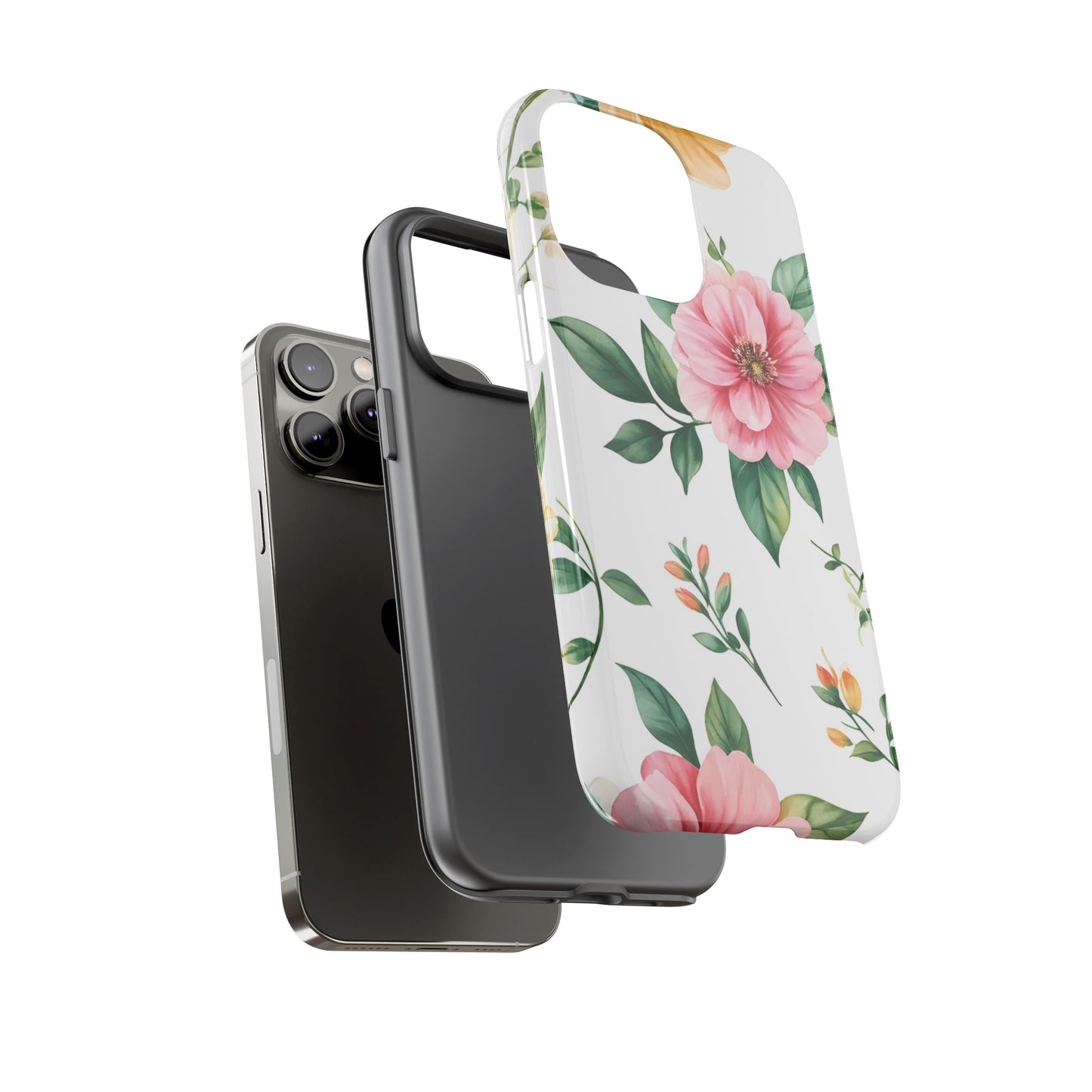 Floral Tough Phone Case — Pink Peony Protective Phone Cover