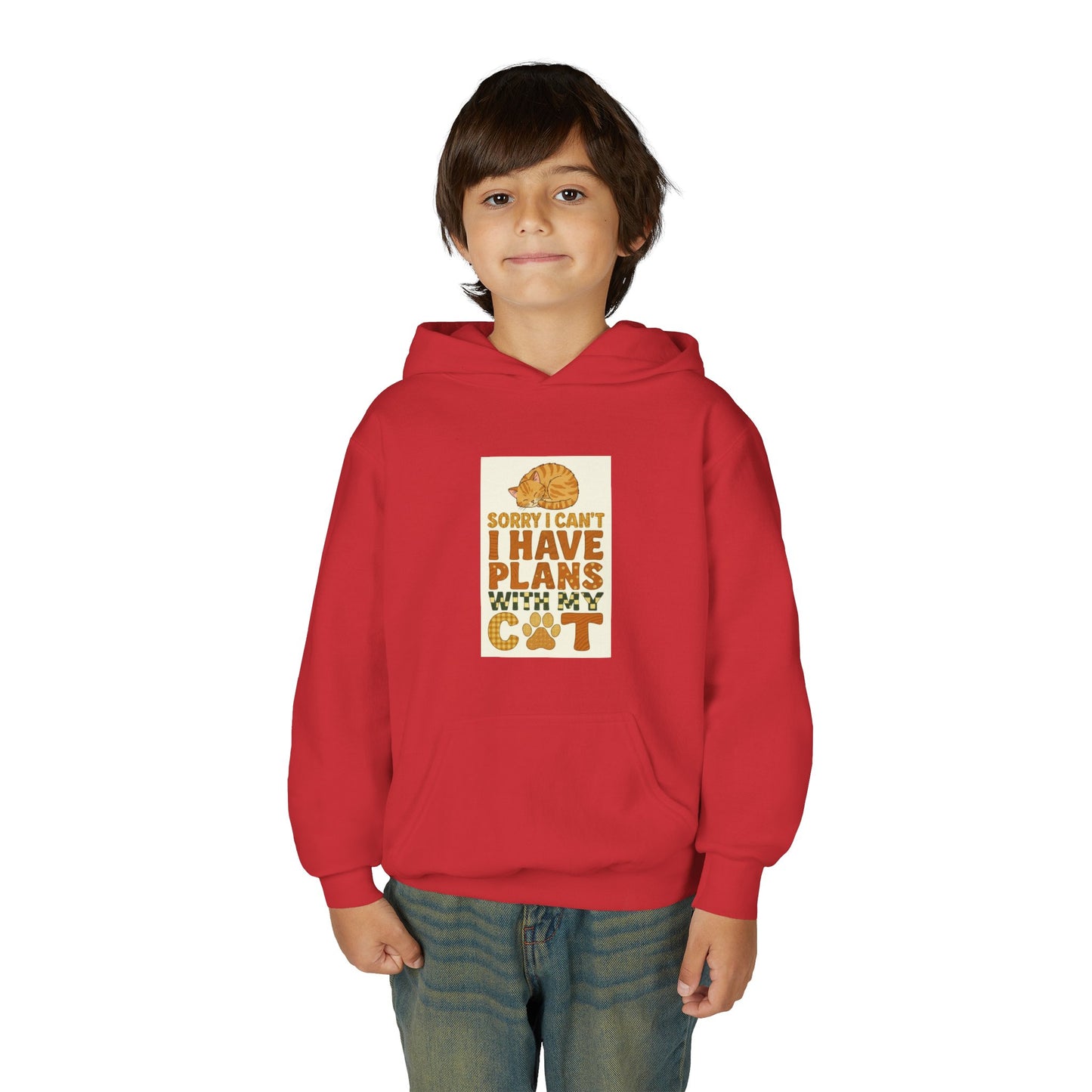 Youth Hoodie — "Sorry I Can't I Have Plans With My Cat" Cute Cat Lover Pullover