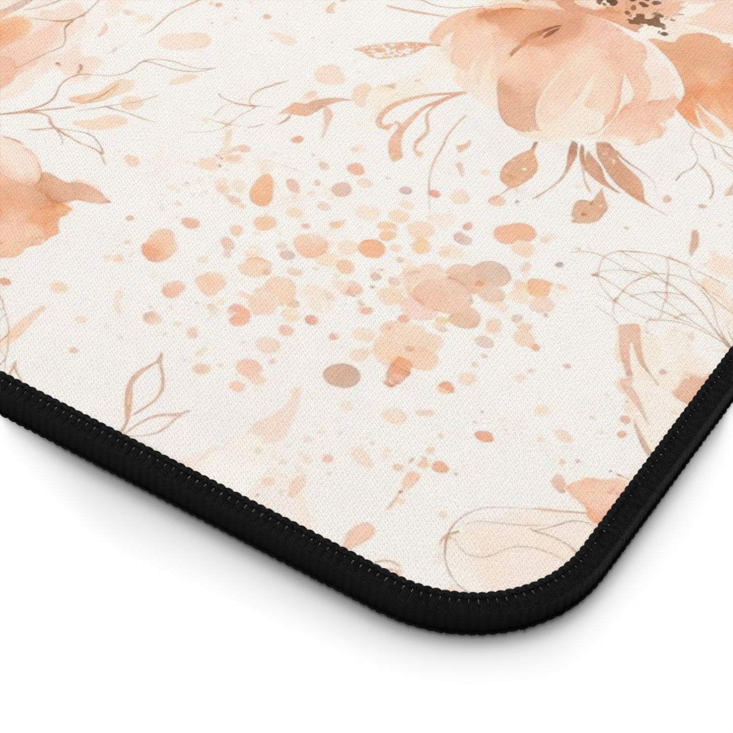Floral Desk Mat — Soft Peach Watercolor Blossoms Mouse Pad