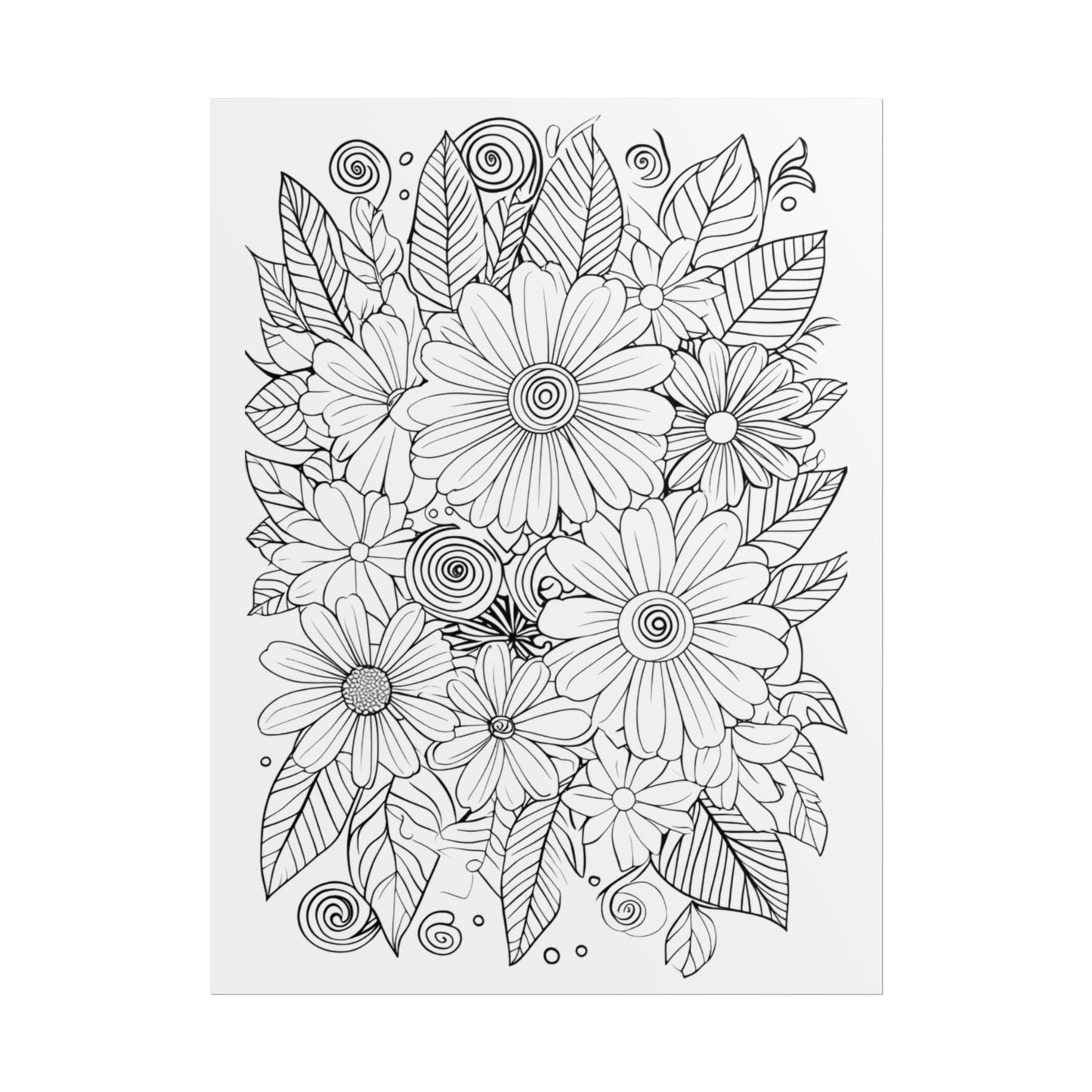 Floral Coloring Poster — Rolled Black & White Doodle Print for Adults, DIY Wall Art