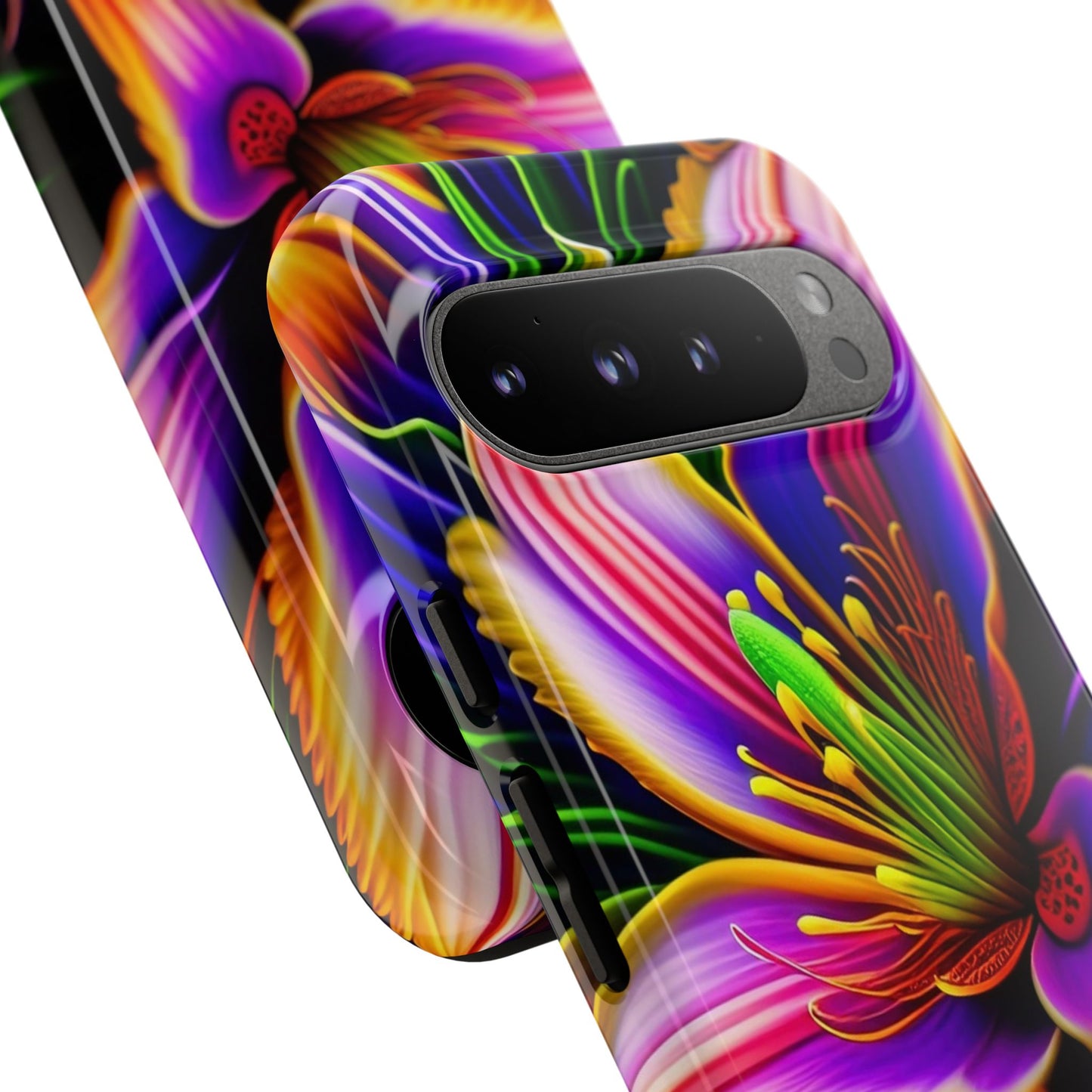 Floral Neon Tough Phone Case — Vivid Purple & Orange Lily Protective Cover